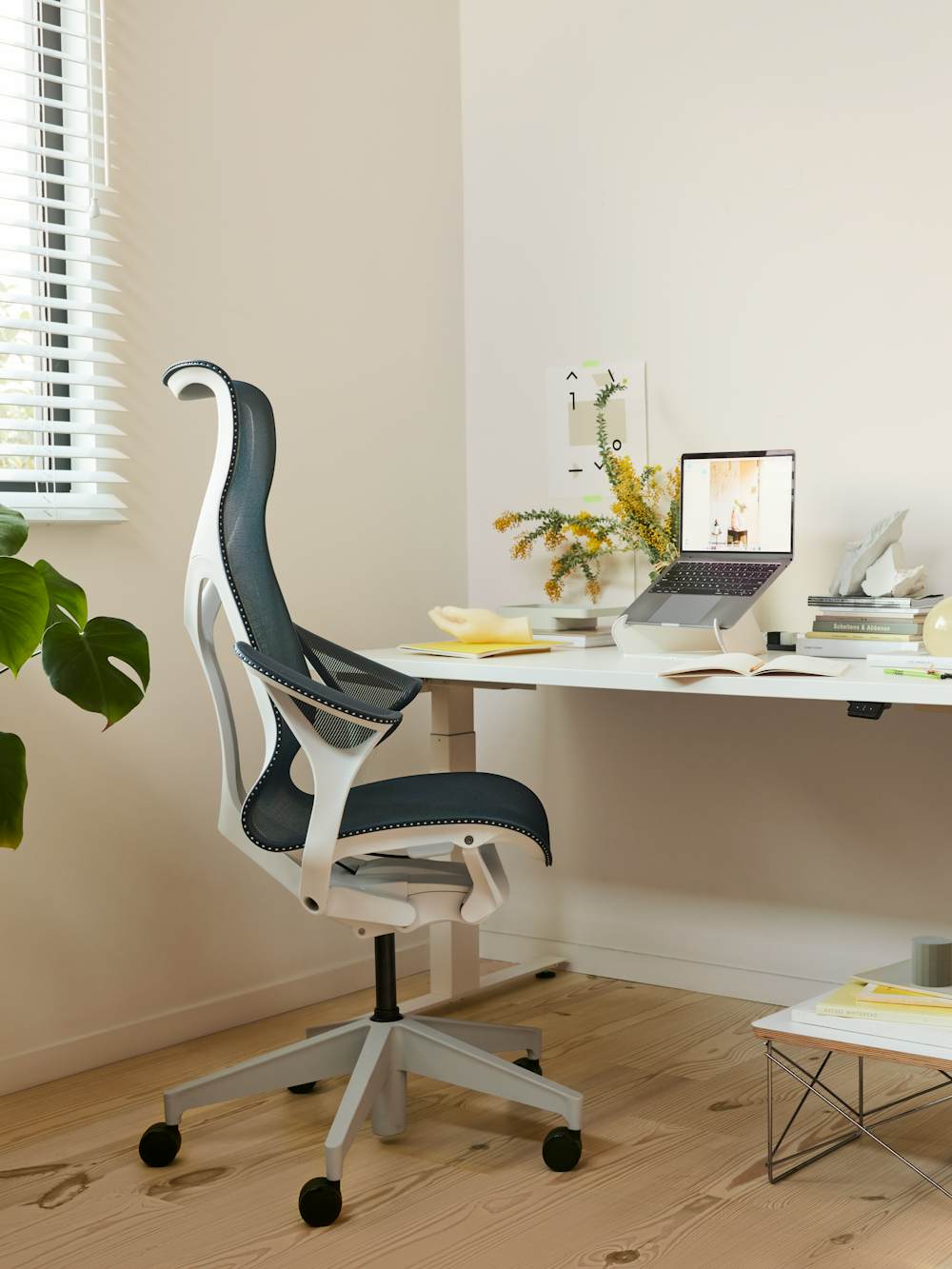 Nevi Sit to Stand Table,  Cosm Chair,  Oripura Laptop Stand,  Eames Wire Base Low Table