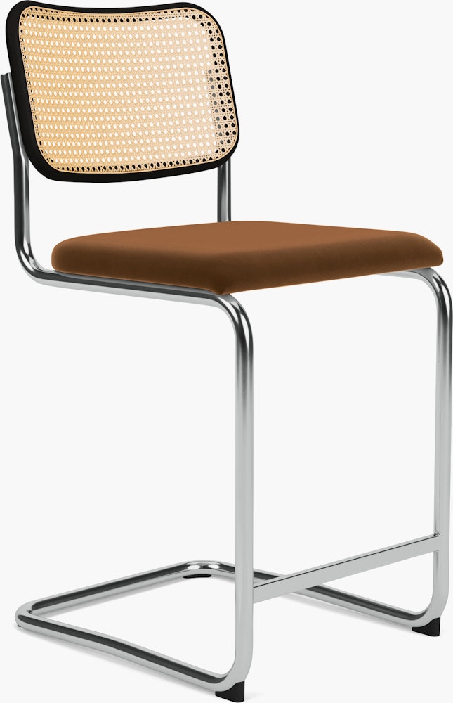 Cesca Counter Stool - Caned/Ebonized Beech Back,  Upholstered Seat,  Knoll Velvet,  Penny