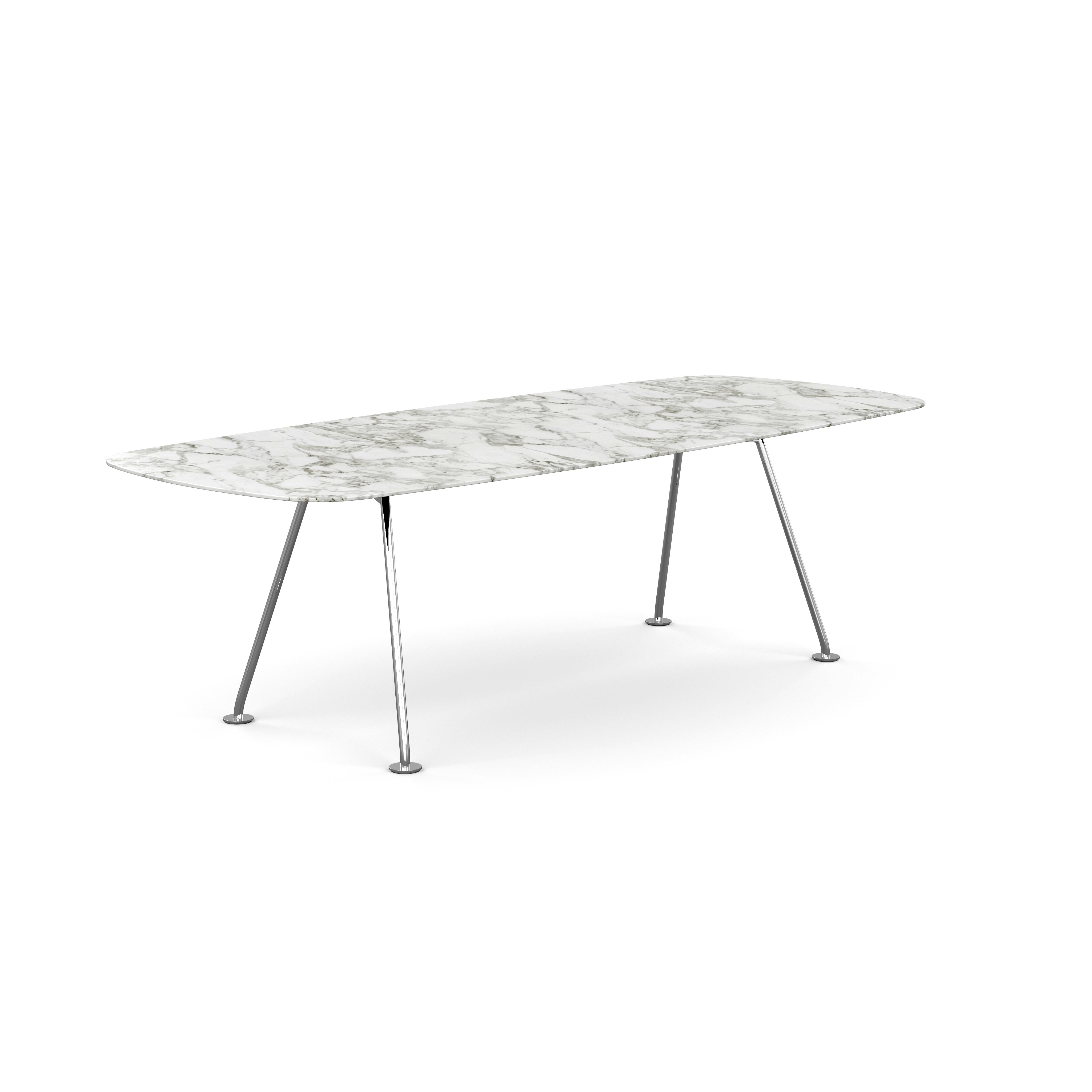 Grasshopper Dining Table - Rectangular,  94.5" ,  Satin Arabescato Marble,  Polished Chrome"