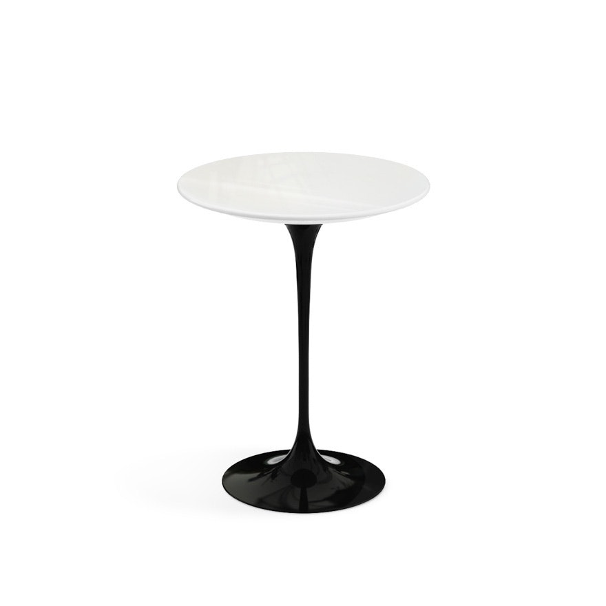 Saarinen Side Table - 16",  Round,  Vetro Bianco,  White,  Black"