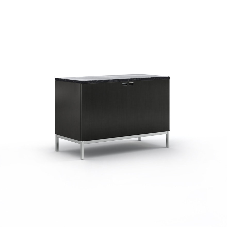 Florence Knoll Credenza - Two Position, Polished Chrome, Ebonized Oak, Polished Nero Marquina