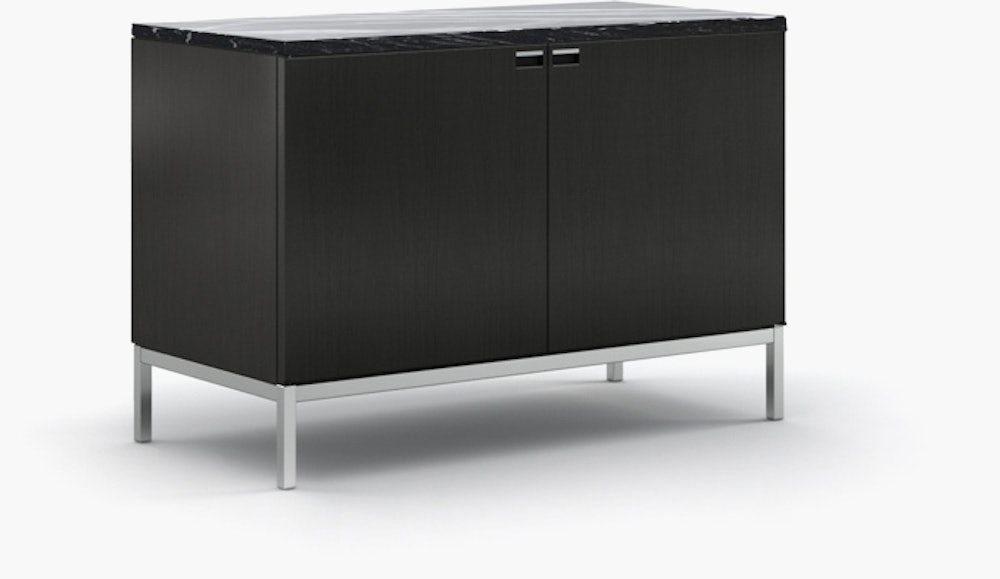 Florence Knoll Credenza - Two Position, Polished Chrome, Ebonized Oak, Polished Nero Marquina