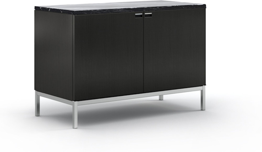 Florence Knoll Credenza - Two Position, Polished Chrome, Ebonized Oak, Polished Nero Marquina