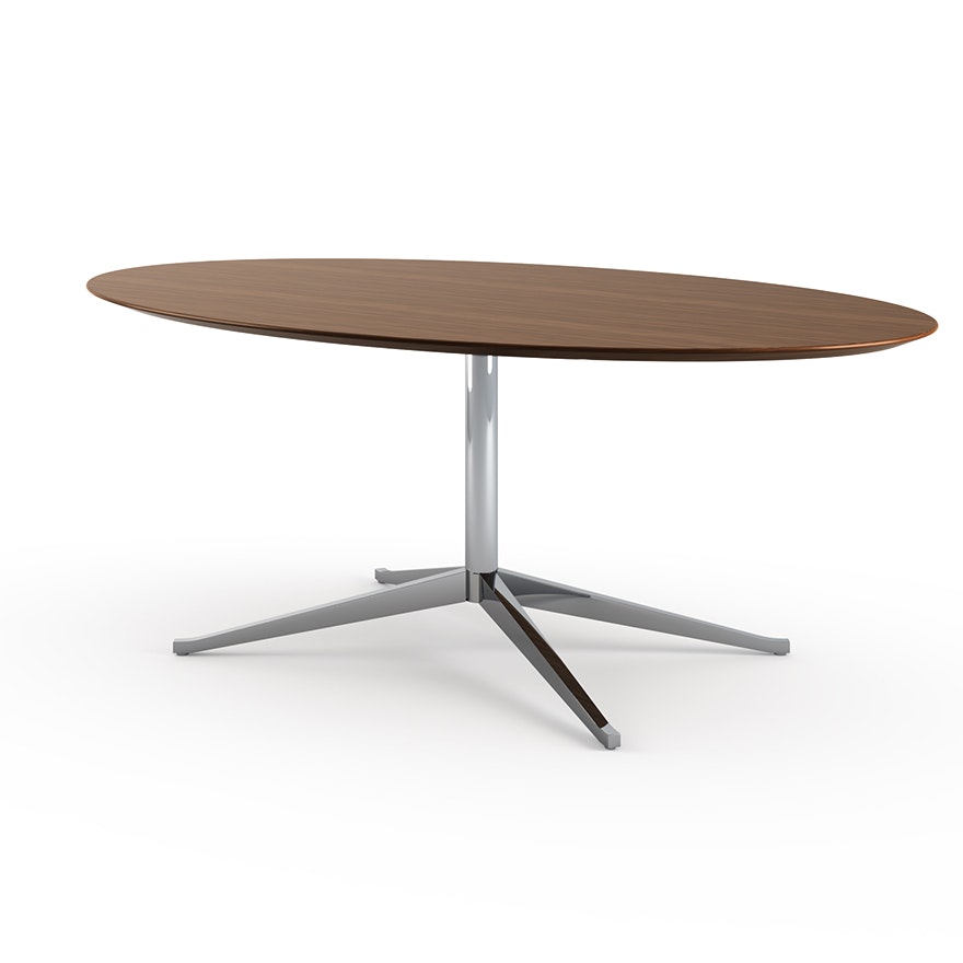 Florence Knoll Table Desk - Oval, 78", Medium Brown Mahogany, Polished Chrome