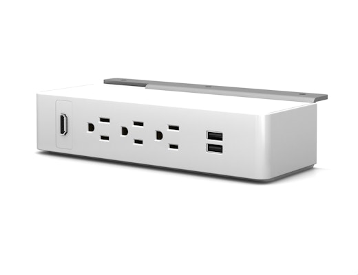 Table Undermount Electrical Outlet, 311, White Body/Silver Bracket Table Undermount Electrical Outlet, 311, White Body/Silver Bracket