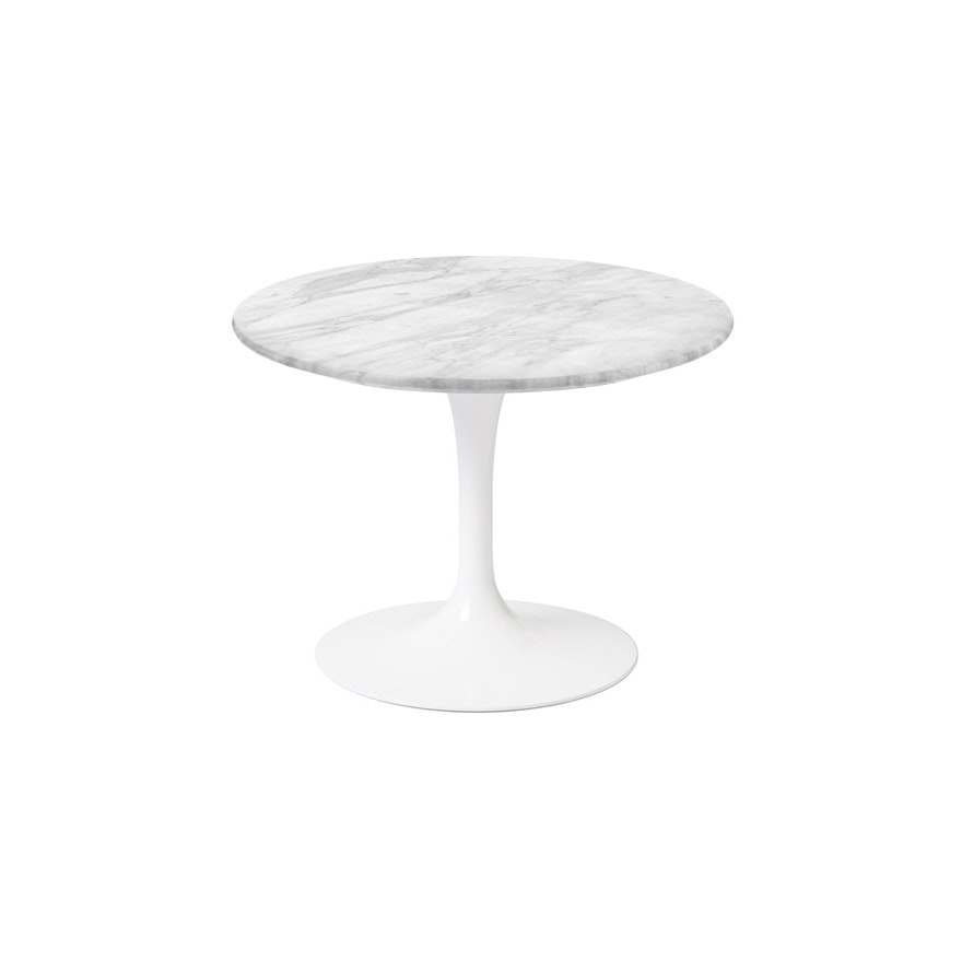 Saarinen Side Table - 20",  Round,  Low,  Satin Coated Marble,  Carrara,  White"