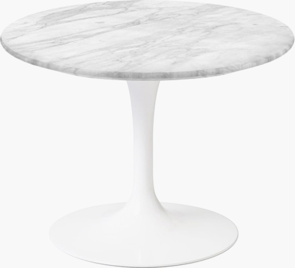 Saarinen Side Table - 20",  Round,  Low,  Satin Coated Marble,  Carrara,  White"