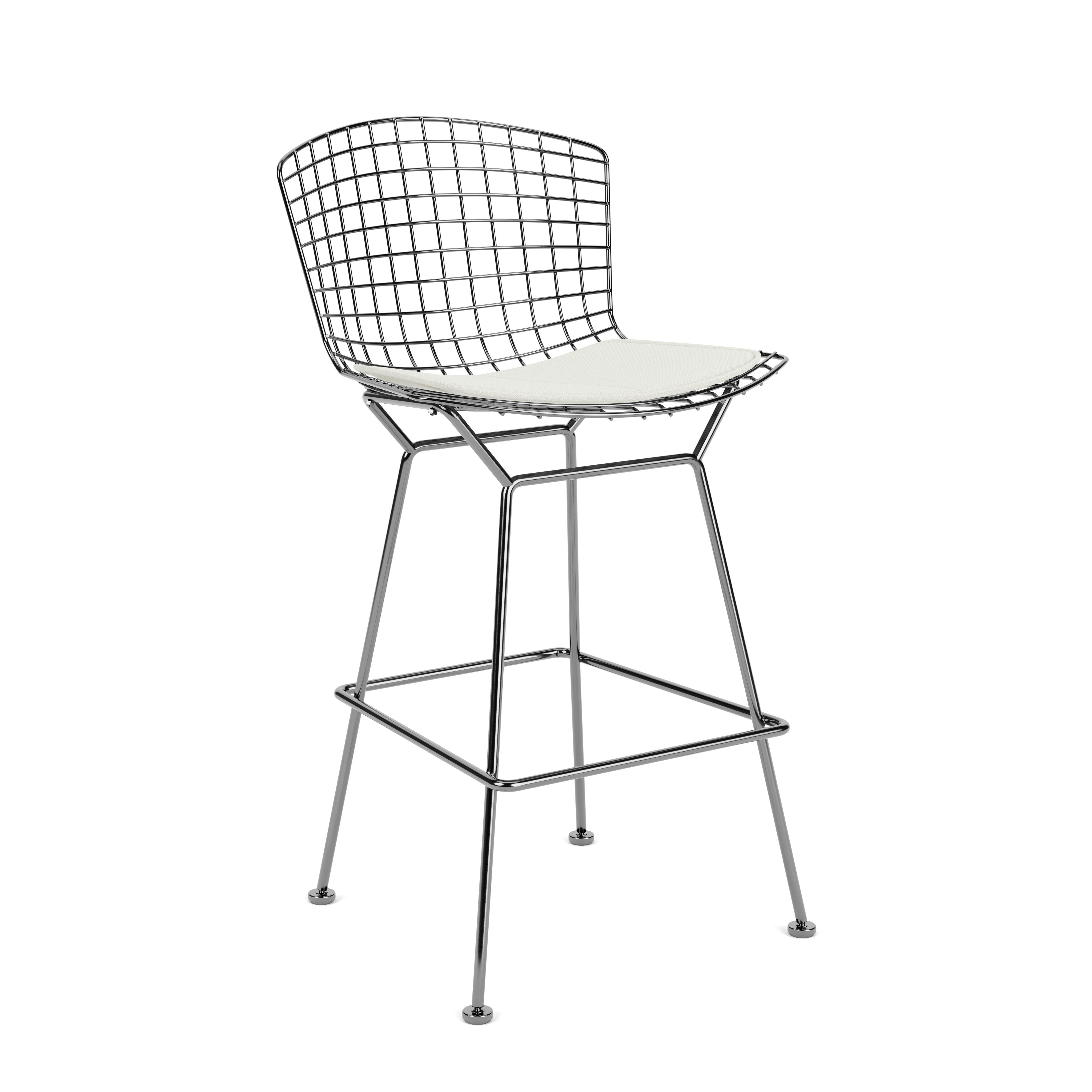 Bertoia Stool - Counter Height, With Seat Pad, Polished Chrome, Hourglass, Air