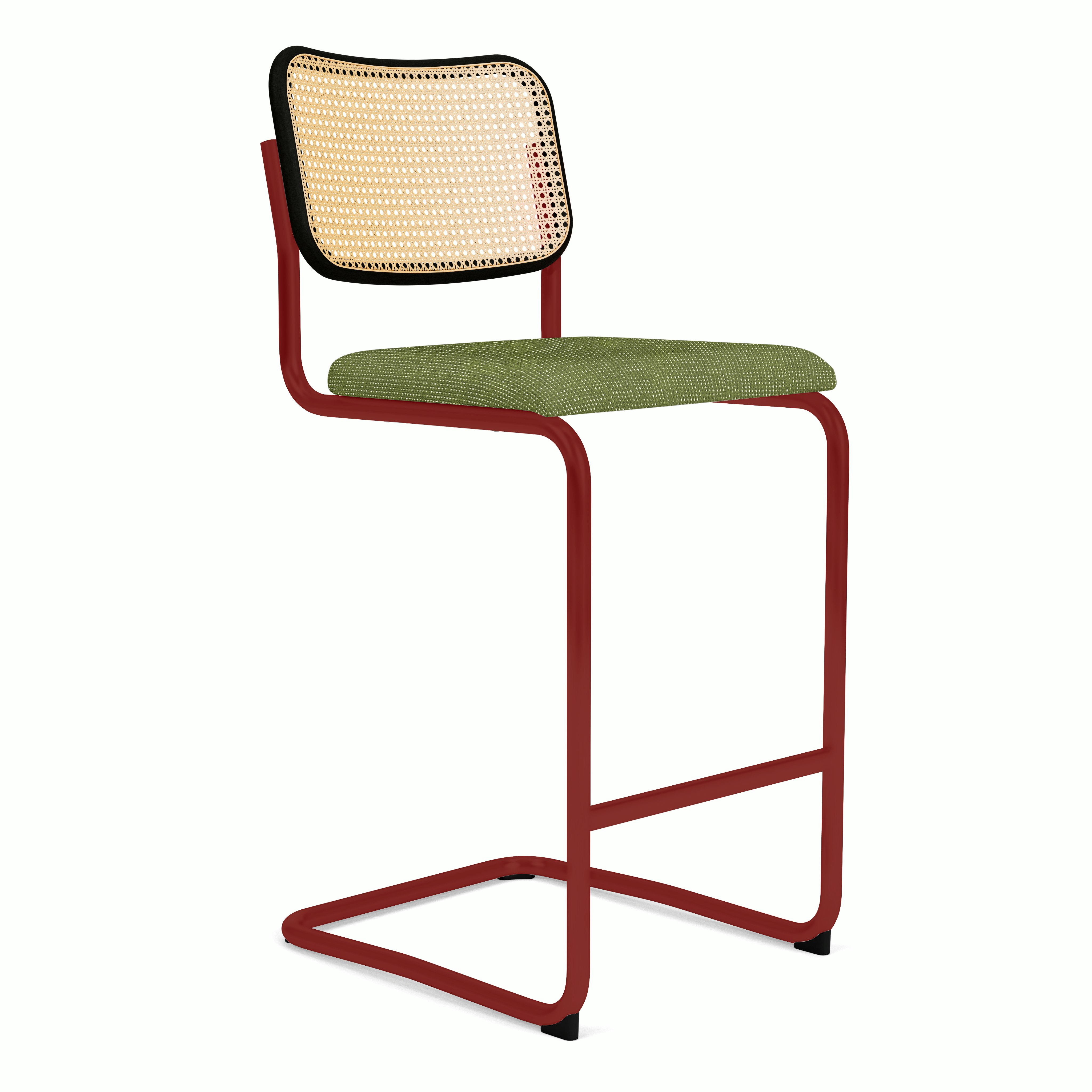 Cesca Upholstered Stool - Ebonized Beech ,  Bar Height ,  Seat Pad,  prestini,  green,  red frame