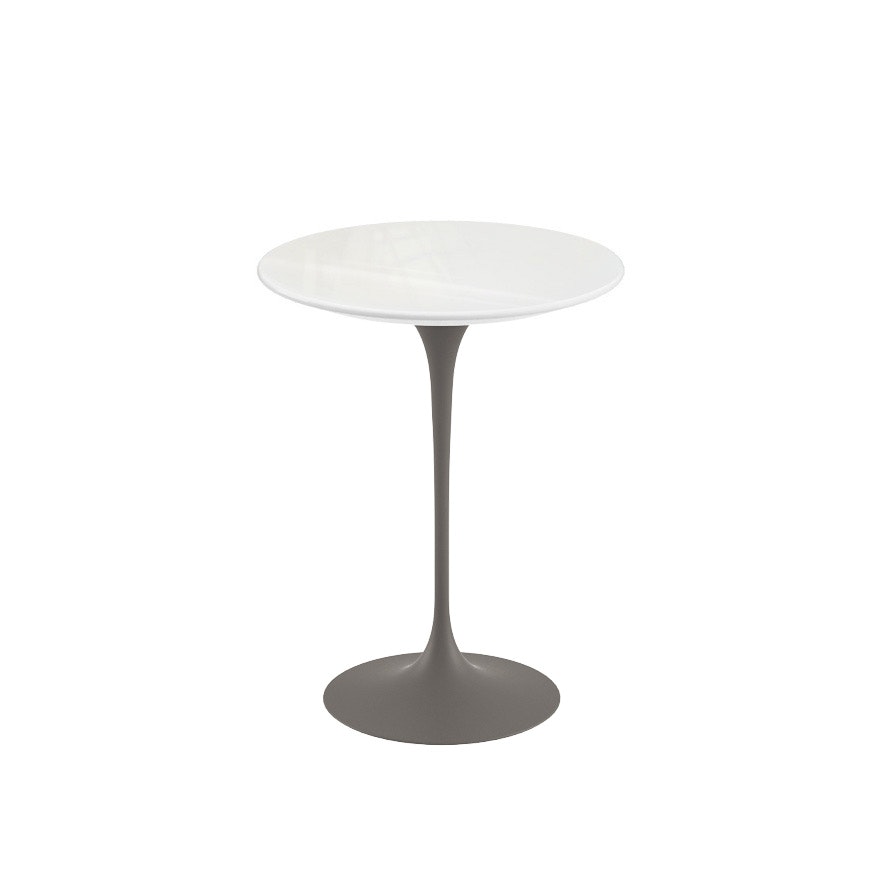 Saarinen Side Table - 16",  Round,  Vetro Bianco,  White,  Grey"