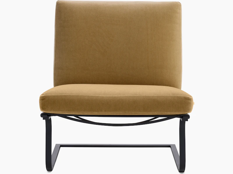 Tugendhat Chair in Knoll Velvet, Palomino with belting in Belting Leather, Tan and chrome frame