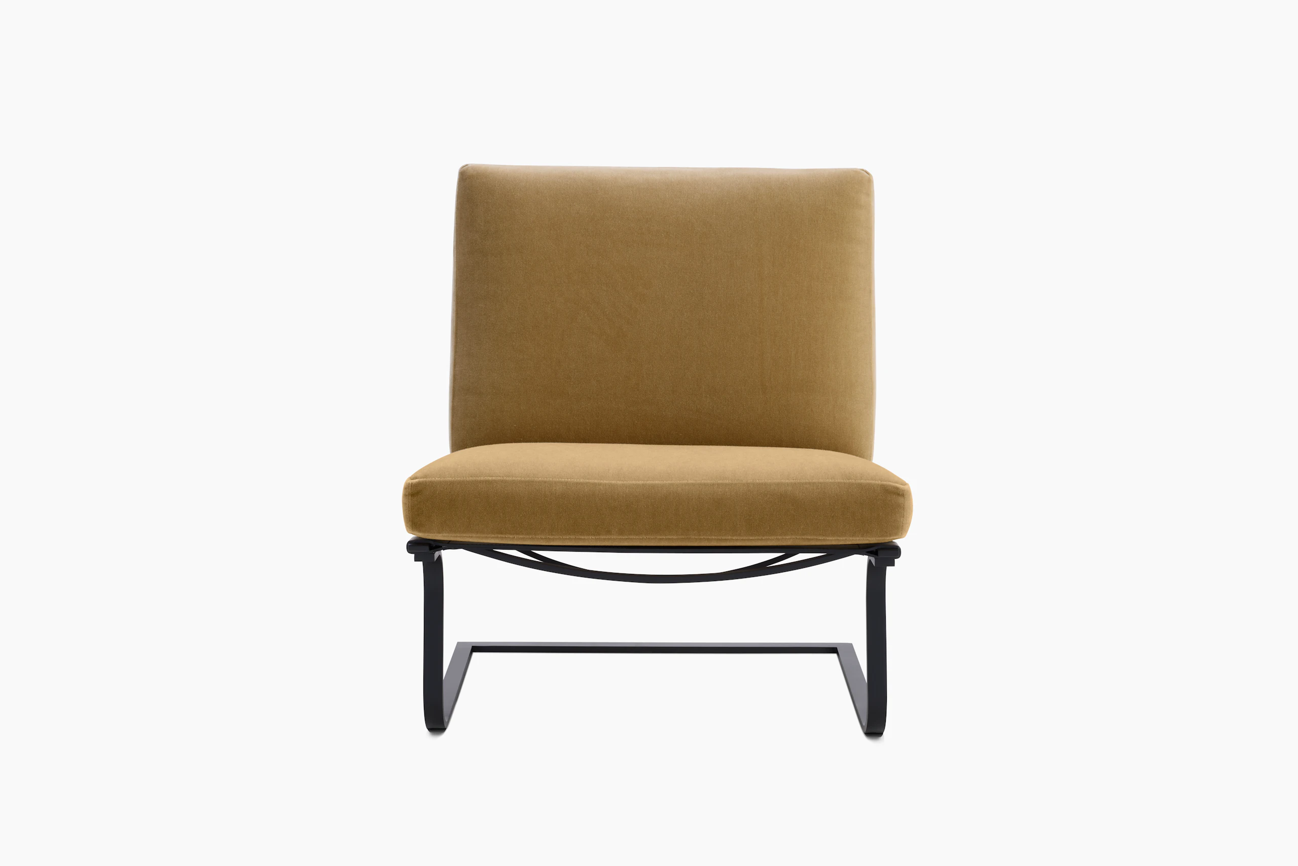 Tugendhat Chair in Knoll Velvet, Palomino with belting in Belting Leather, Tan and chrome frame