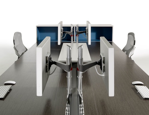 Antenna Workspaces Sapper Monitor Arm mounted to Antenna Workspaces Big Table center beam