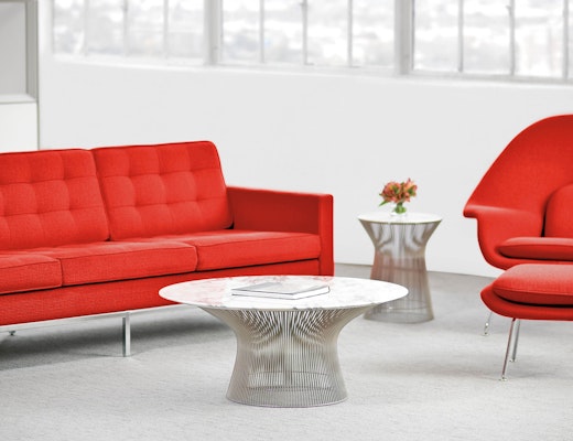 Florence Knoll Sofa and Womb Chair Florence Knoll Sofa and Saarinen Womb Chair with Platner Side Tables