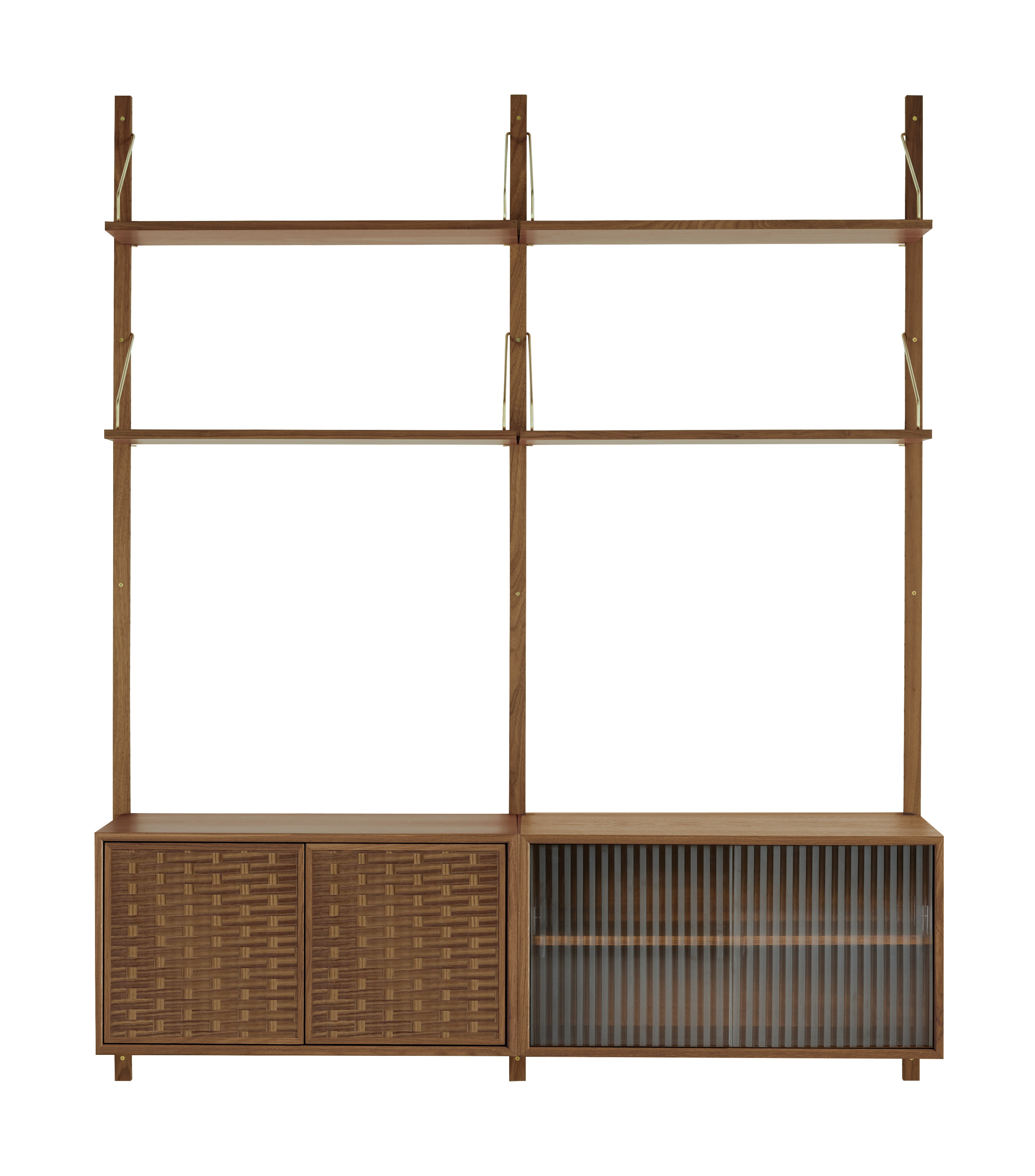Royal System Shelving 2 Bay - Walnut,  2 Cabinets,  Mixed Cabinet A
