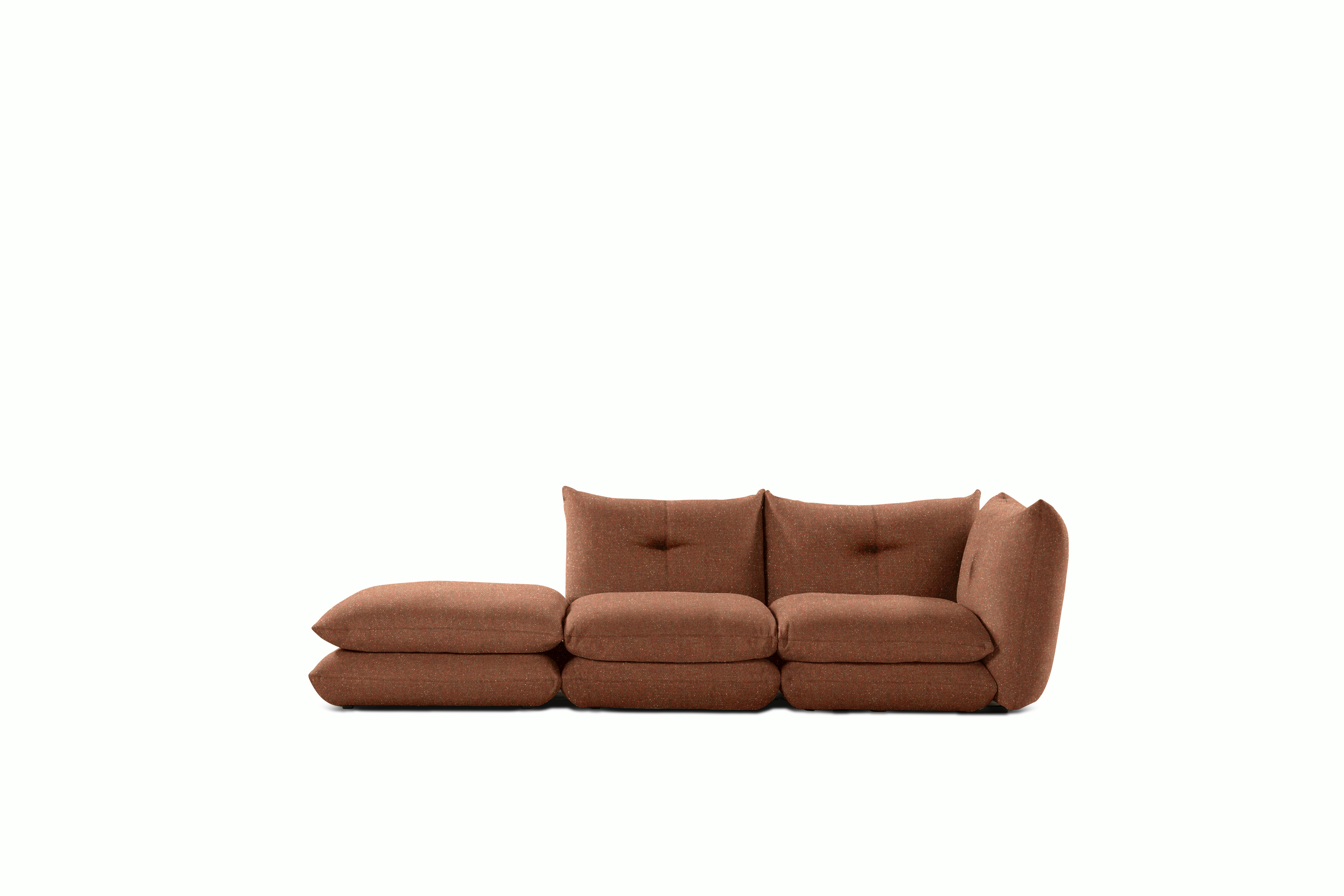 Pillo Sectional - Right Two Seater with Ottoman Standard or Deep in Buzz Bittersweet
