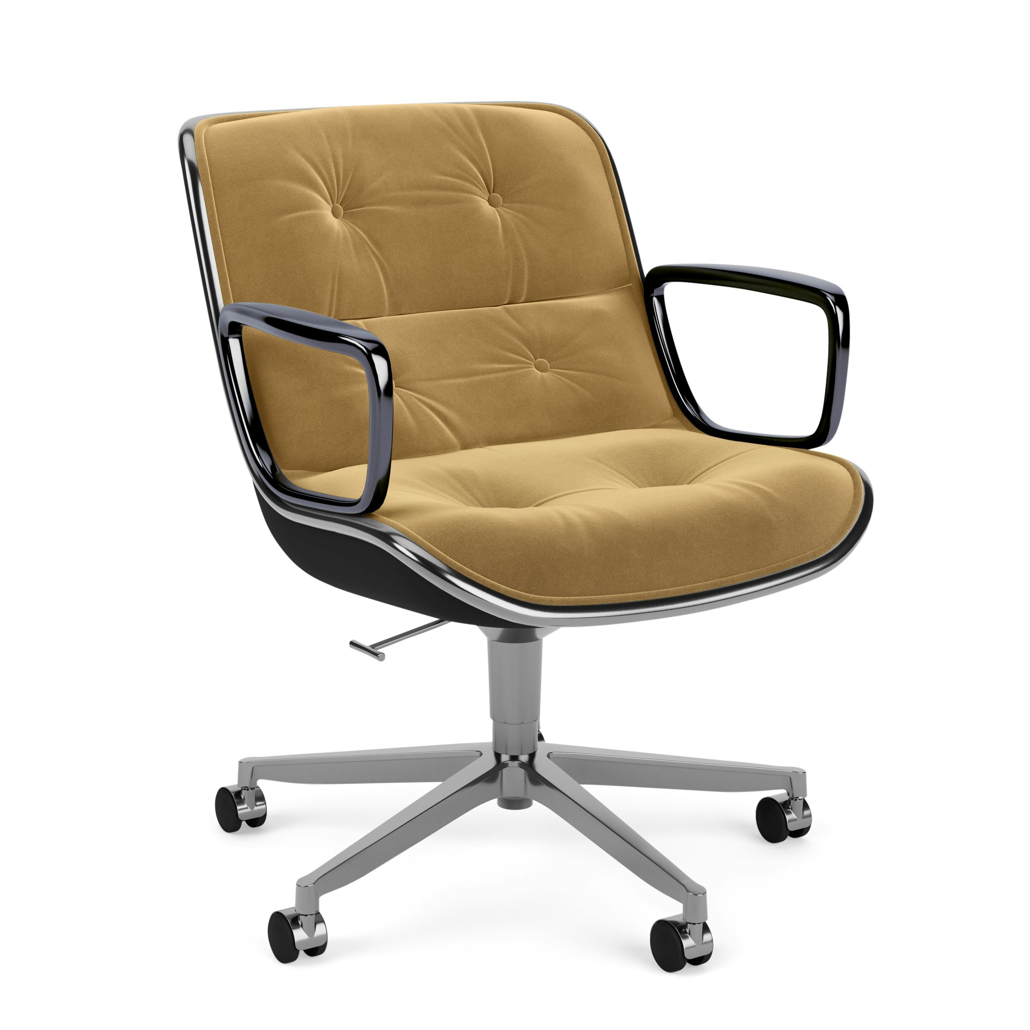 Pollock Executive Armchair - 5 Star,  Polished Aluminum,  Knoll Velvet,  Palomino