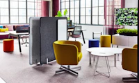 Rockwell Unscripted club chair swivel base occasional table touchdown seating media cart Inlet Screens by Knoll Islands Collection by Knoll table Dan Grabowski shared spaces dynamic teams neighborhood