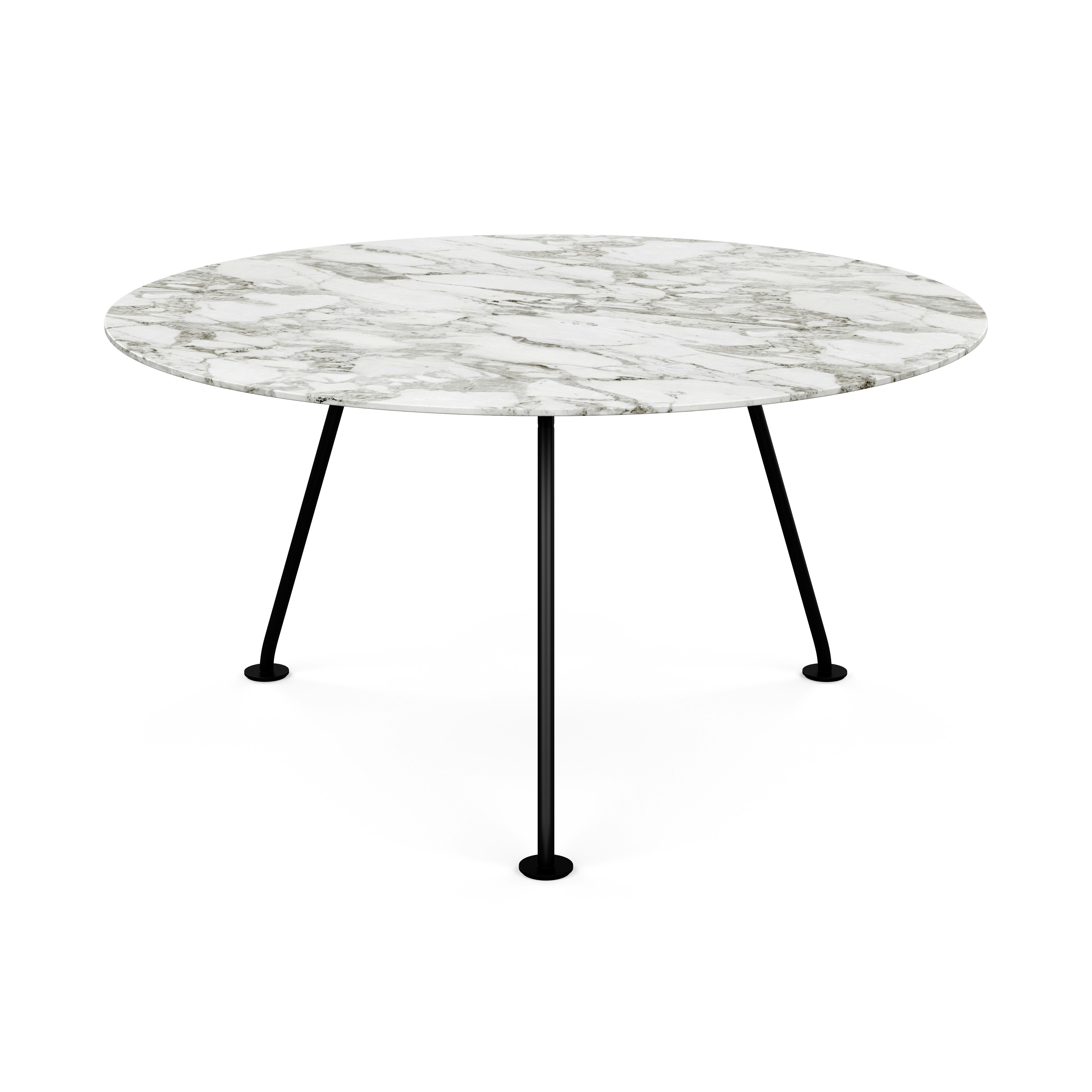 Grasshopper Dining Table - Round,  54",  Satin Arabescato Marble,  Black"