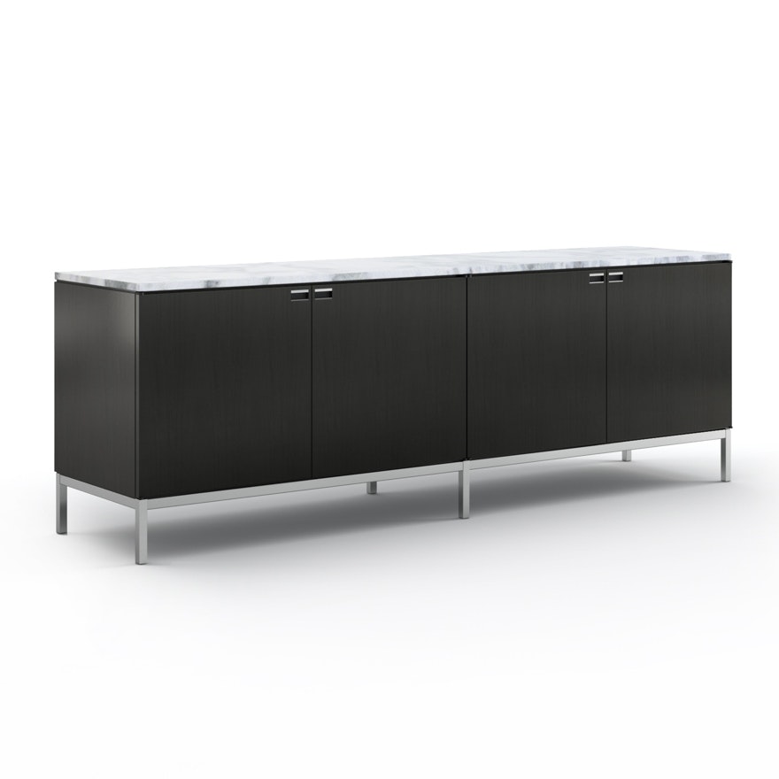 Florence Knoll Credenza - Four Position, Polished Chrome, Ebonized Oak, Satin Arabescato