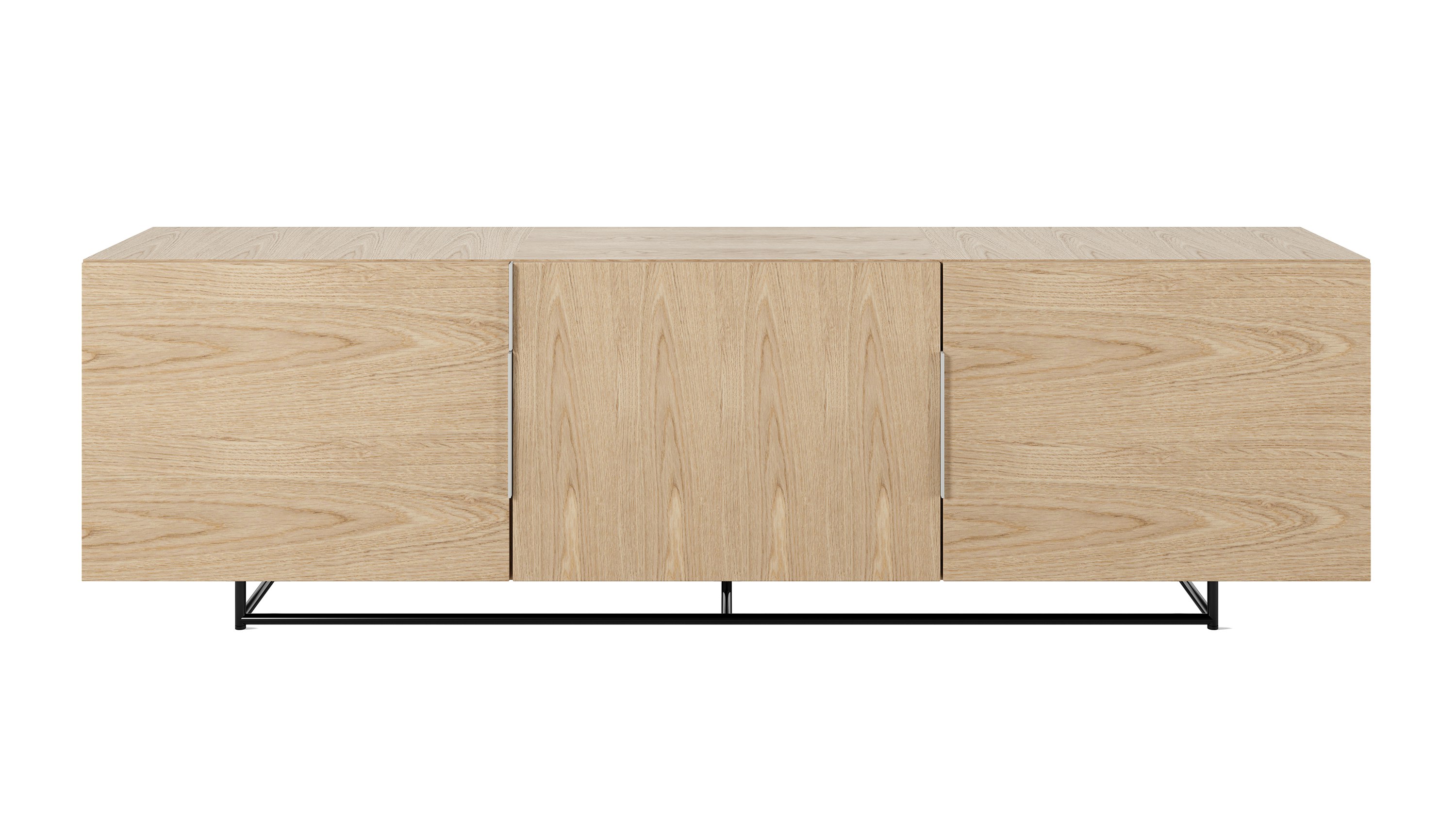 Domino Credenza - 88.5,  3 Unit,  Shelf Storage,  Oak,  Black