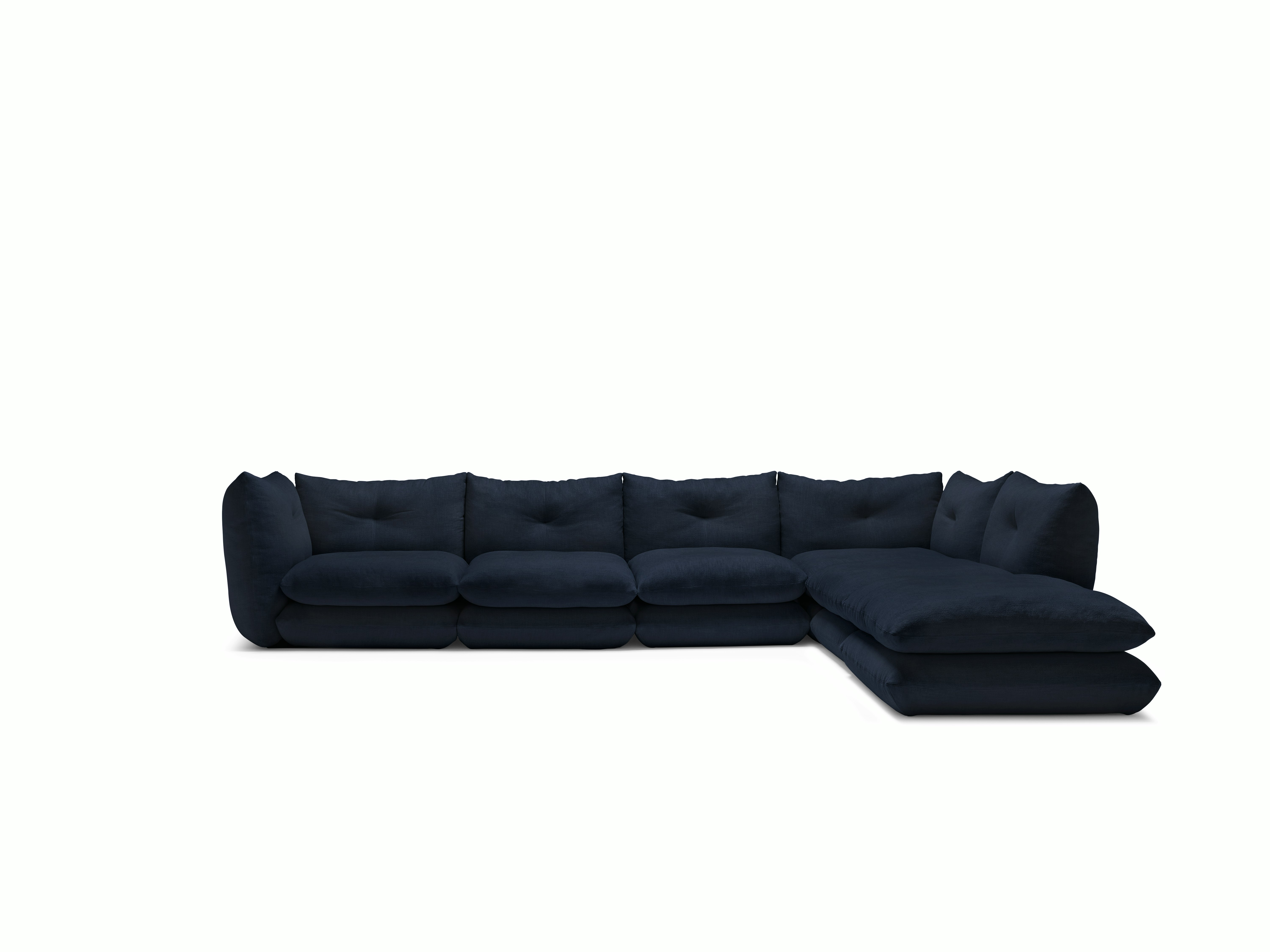 Pillo Sectional -  Right,  Five Seater with Ottoman,  Standard or Deep,  Haven,  Midnight