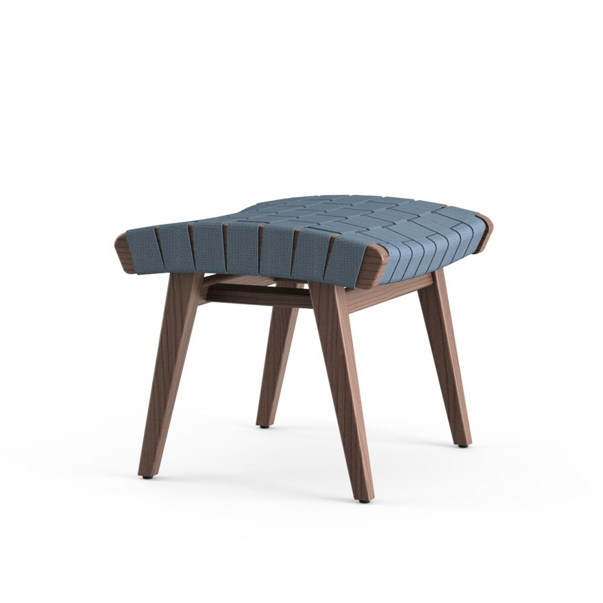Risom Ottoman - Steel Blue Cotton, Light Walnut