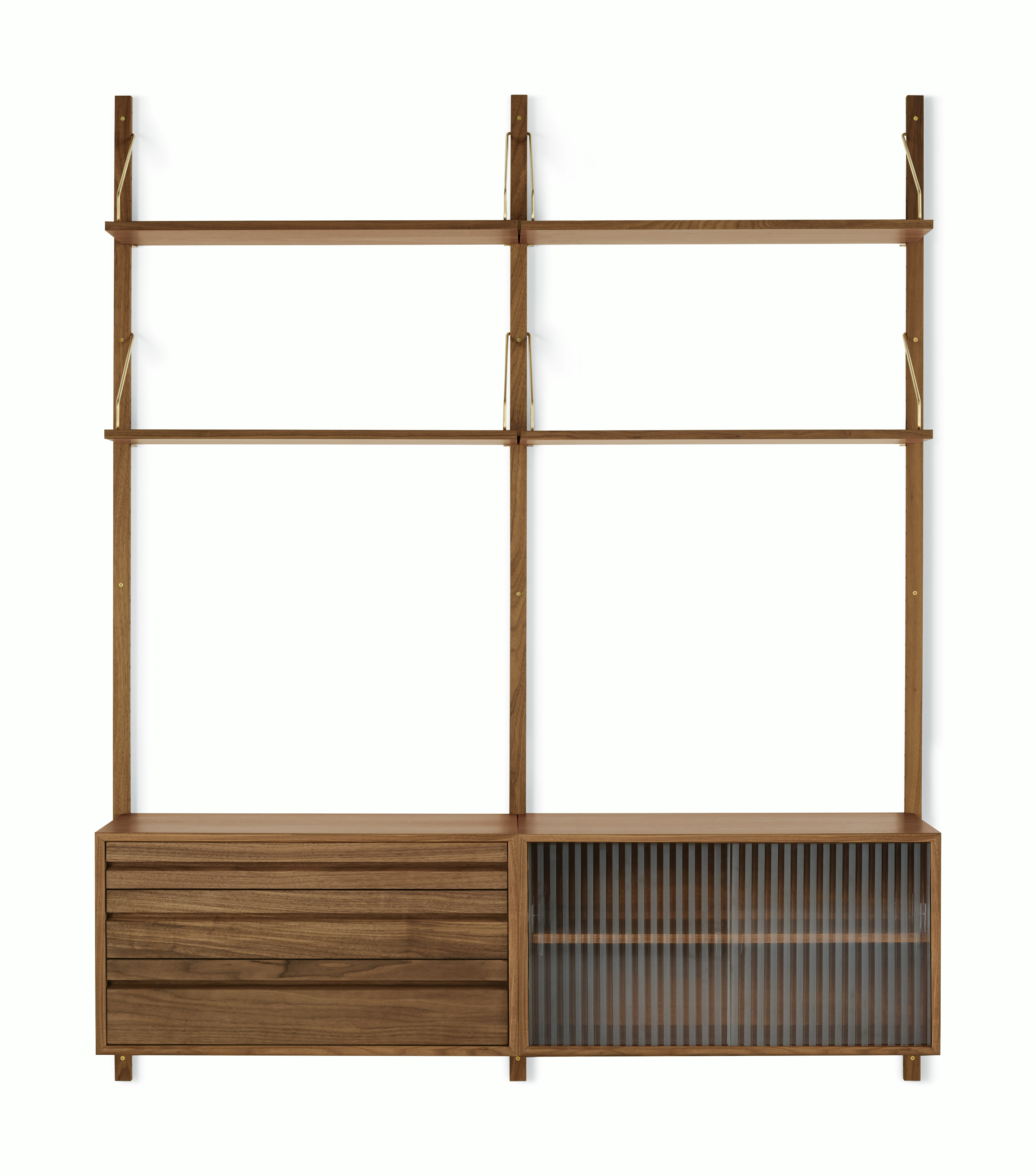 Royal System Shelving 2 Bay - Walnut,  2 Cabinets,  Mixed Cabinet C