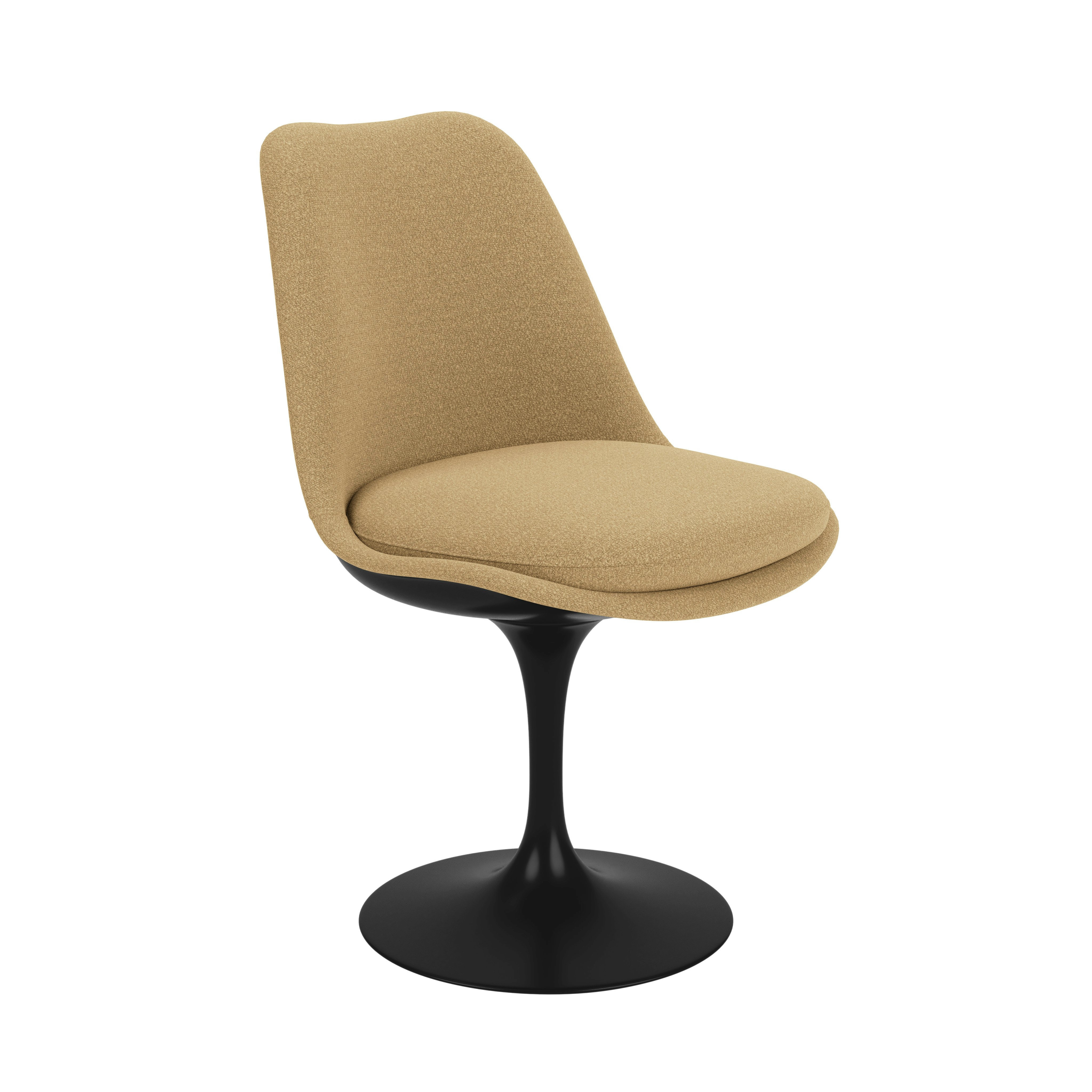 Saarinen Tulip Side Chair - Side Chair, Full Cover, Swivel, Knoll Boucle, Flax, Black