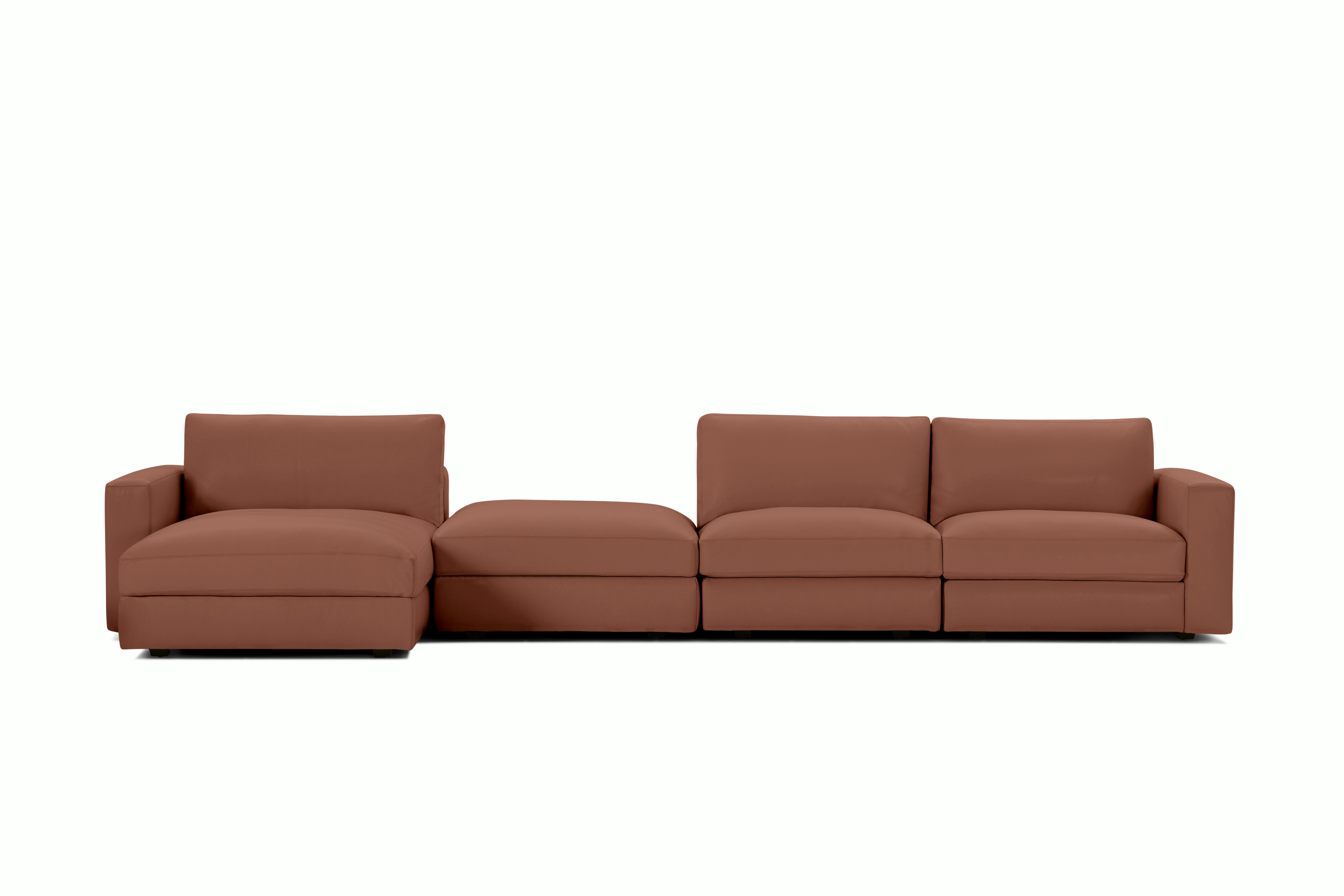 Reid Sectional - Sectional With Ottoman,  Left,  Vienna Leather,  Cognac,  1" Block"