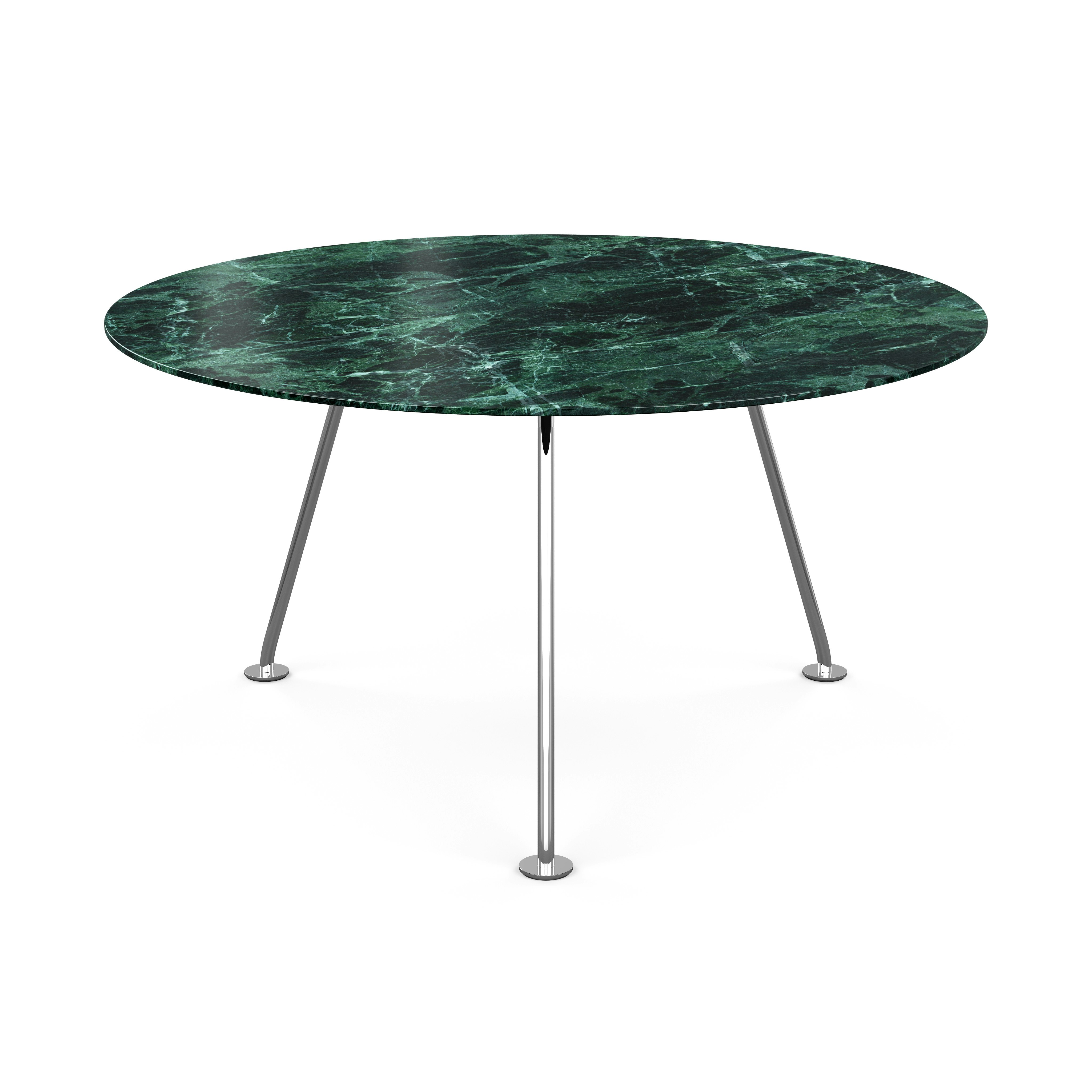 Grasshopper Dining Table - Round,  54",  Polished Verdi Alpi,  Polished Chrome"