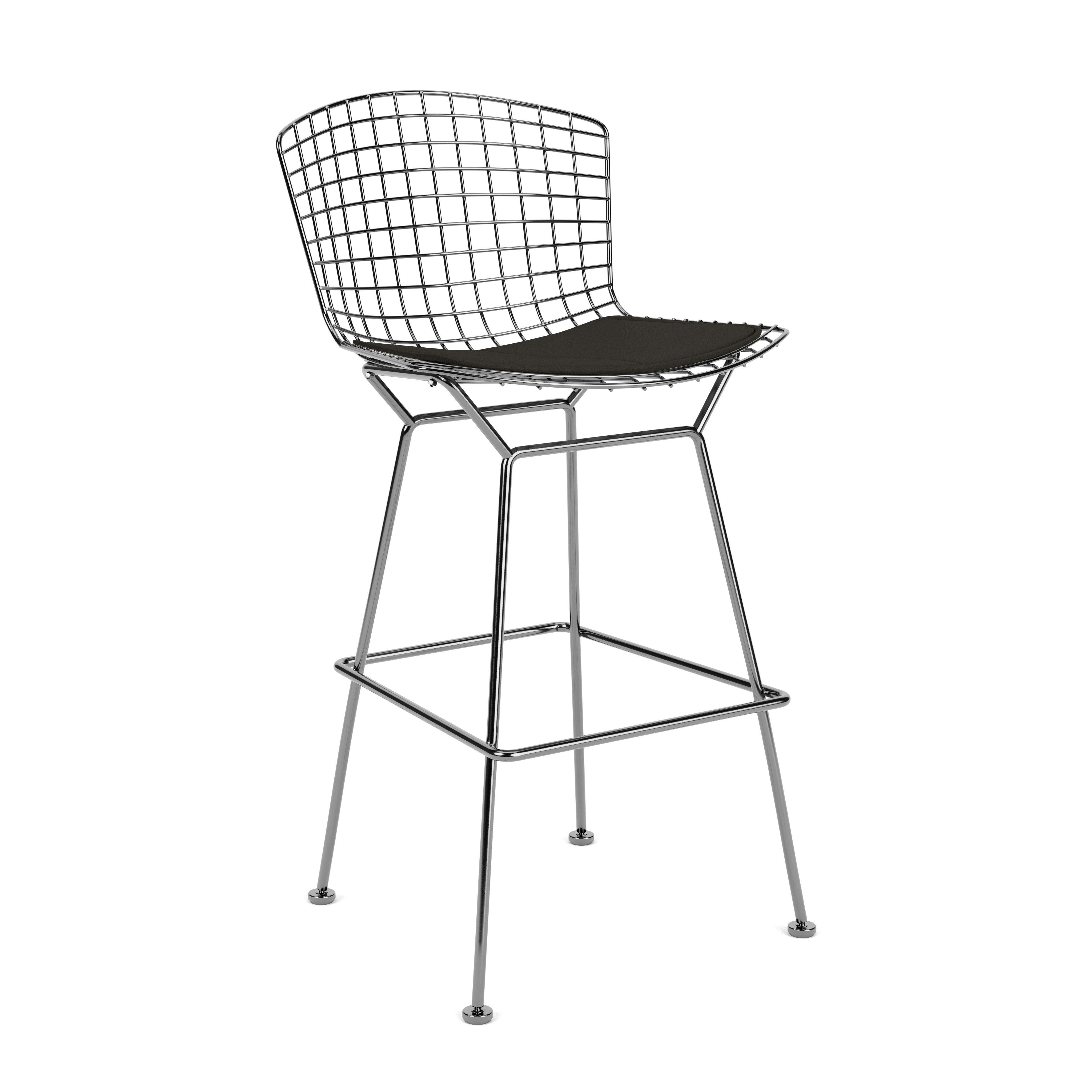 Bertoia Stool - Bar Height, With Seat Pad, Polished Chrome, Prairie, Bison