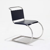 MR Side Chair by Mies van der Rohe with stainless steel frame and black cowhide 