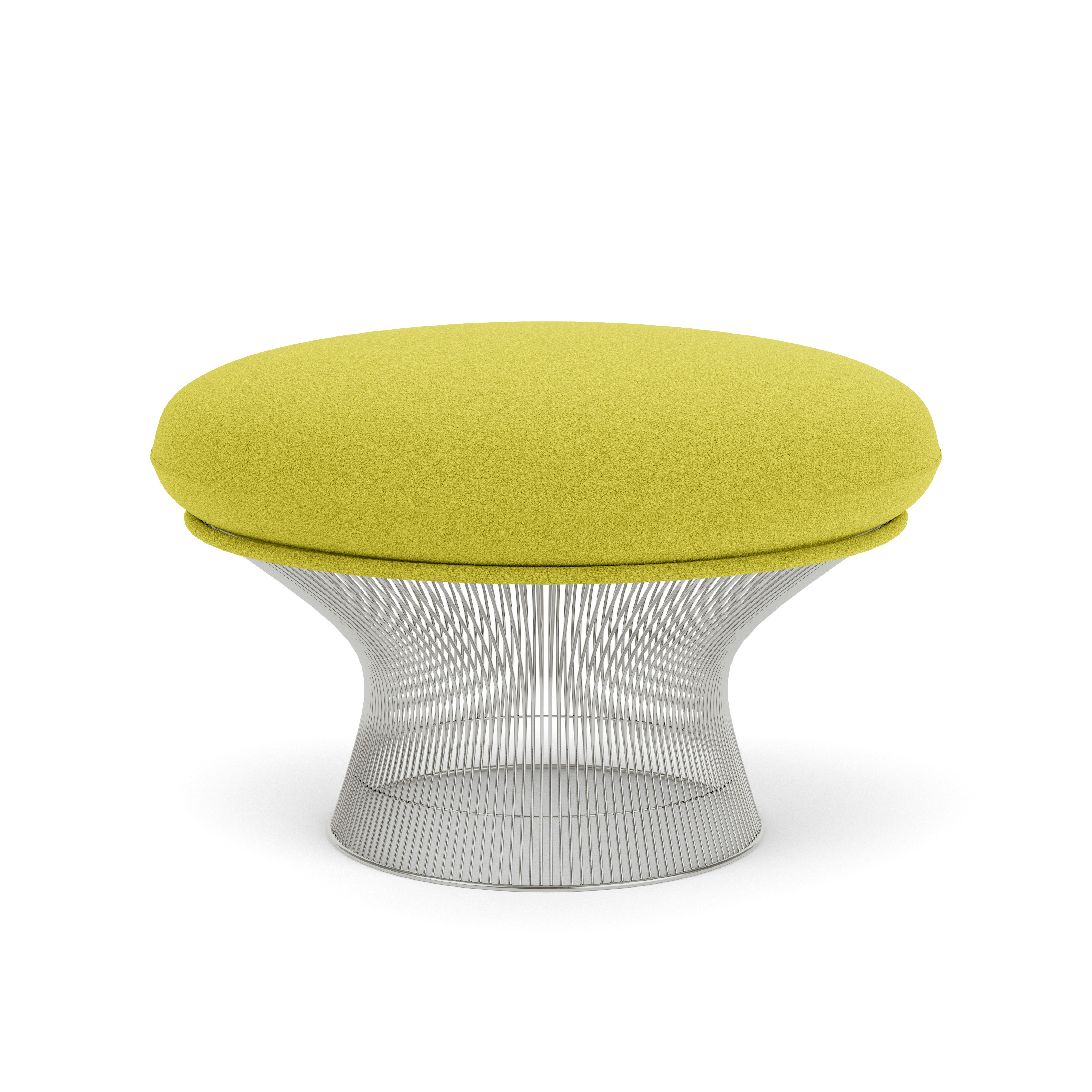 Platner Ottoman - Polished Nickel,  Classic Boucle,  Chartreuse