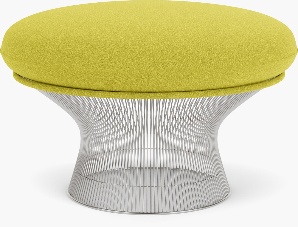 Platner Ottoman - Polished Nickel,  Classic Boucle,  Chartreuse