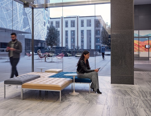 Florence Knoll Relaxed Benches florence knoll relaxed benches stool two seat bench small square bench medium square bench saarinen side tables lobby shared spaces community