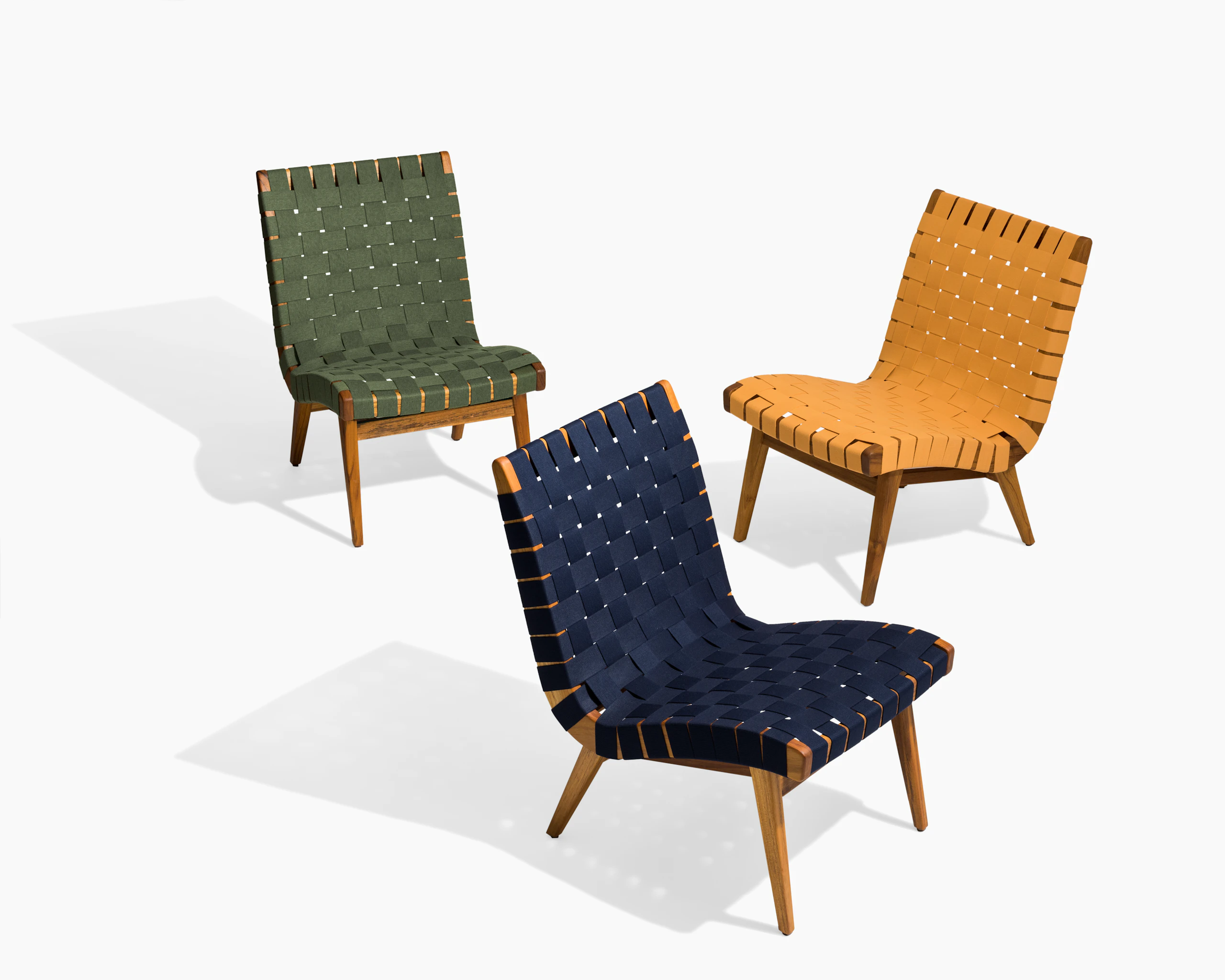 Fern Sunbrella Webbing Navy Sunbrella Webbing Ochre Sunbrella Webbing Teak Frame Outdoor lounge chair