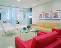 Divina Collection with red upholstery and Barcelona Table and Chair