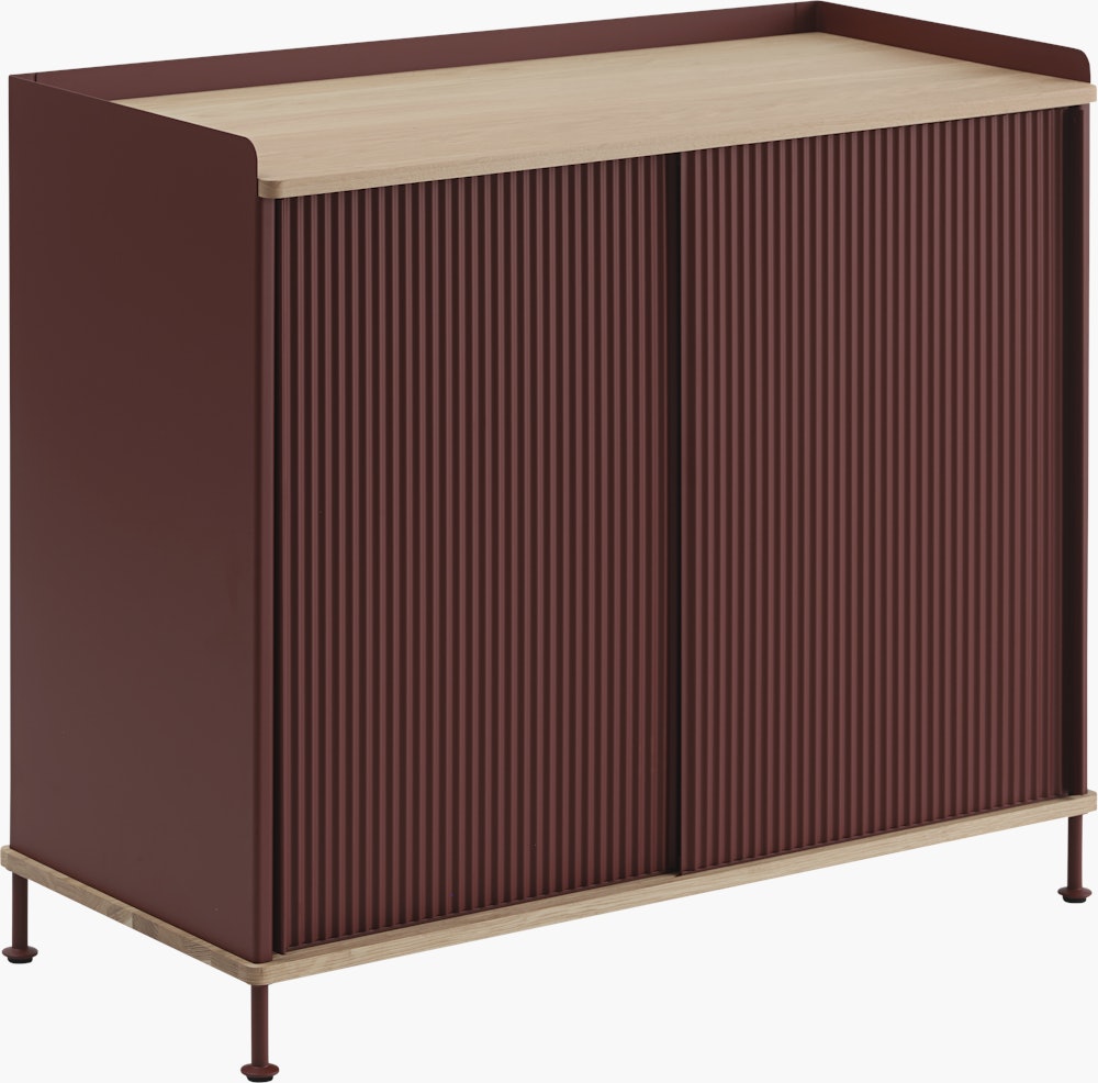 Enfold Sideboard, Tall: Deep Red and Oak
