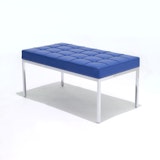 Florence Knoll Bench in blue leather with chrome base