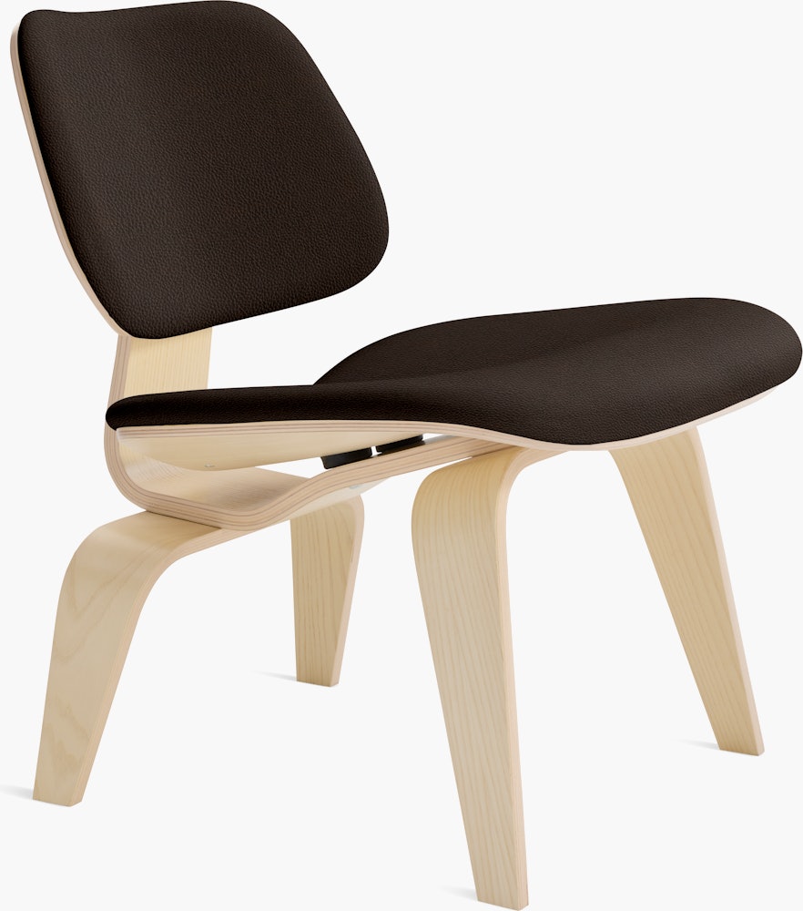Eames Molded Plywood Lounge Chair Wood Base (LCW) - Upholstered,  White Ash,  Prone Leather,  Java