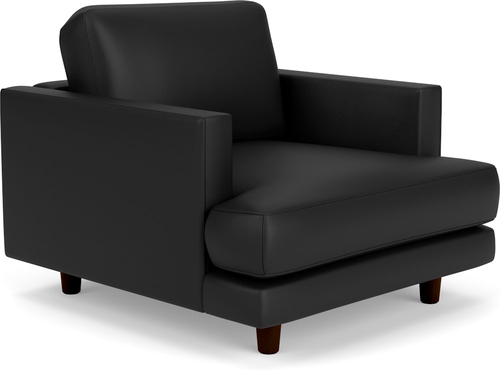 D'Urso Lounge Chair - Volo Leather, Black, Burnt Walnut on Oak