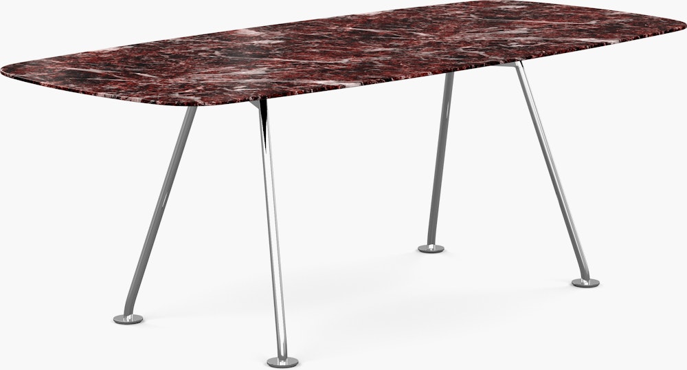 Grasshopper Dining Table - Rectangular,  79",  Polished Rosso Rubino,  Polished Chrome"