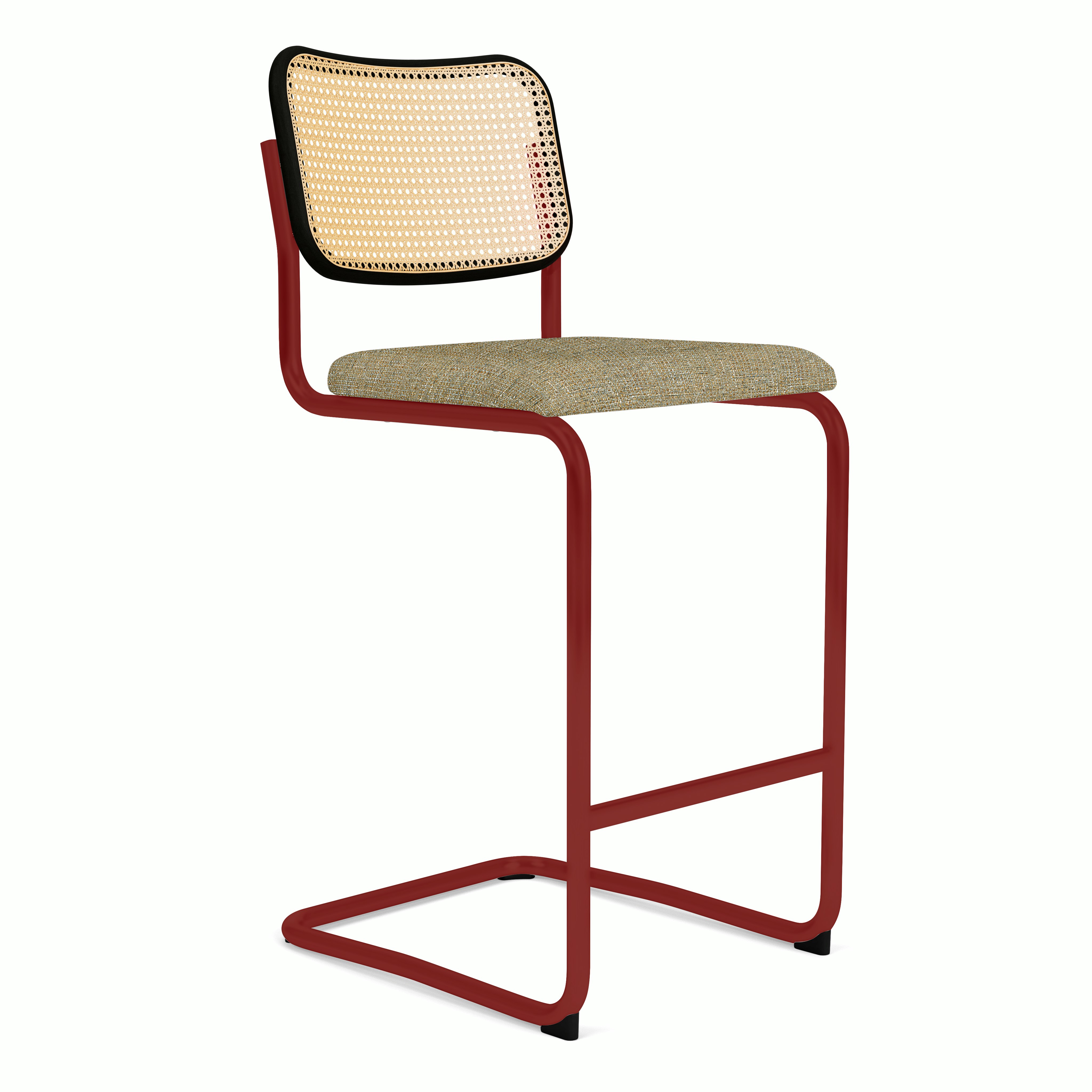 Cesca Upholstered Stool - Ebonized Beech ,  Bar Height ,  Seat Pad,  diva,  limelight,  red frame
