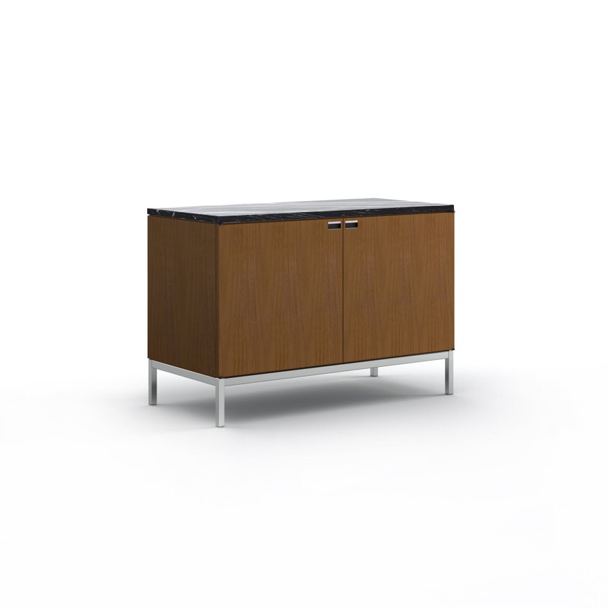 Florence Knoll Credenza - Two Position, Polished Chrome, Medium Brown, Polished Nero Marquina