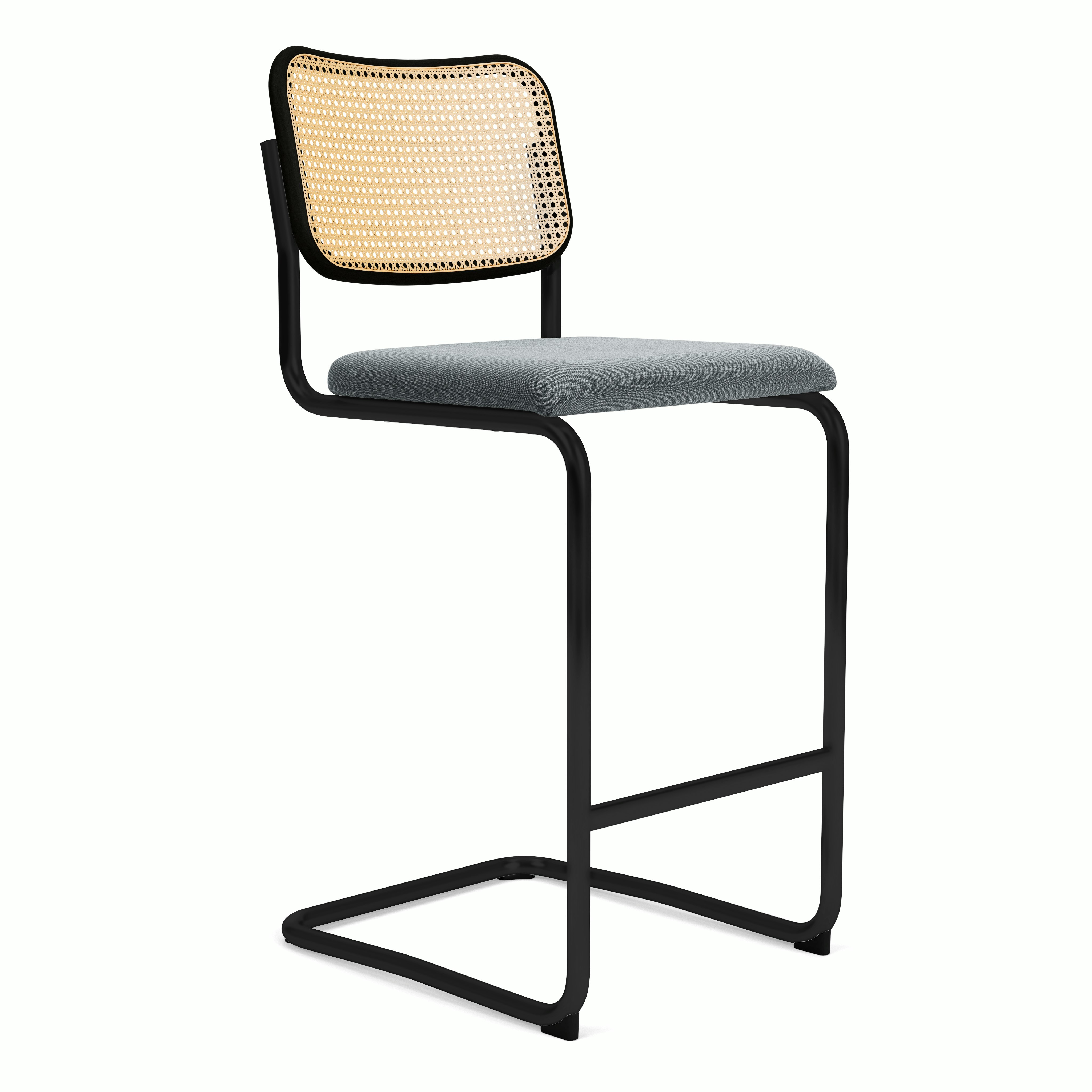 Cesca Upholstered Stool - Ebonized Beech ,  Bar Height ,  Seat Pad,  hourglass,  iron,  black frame