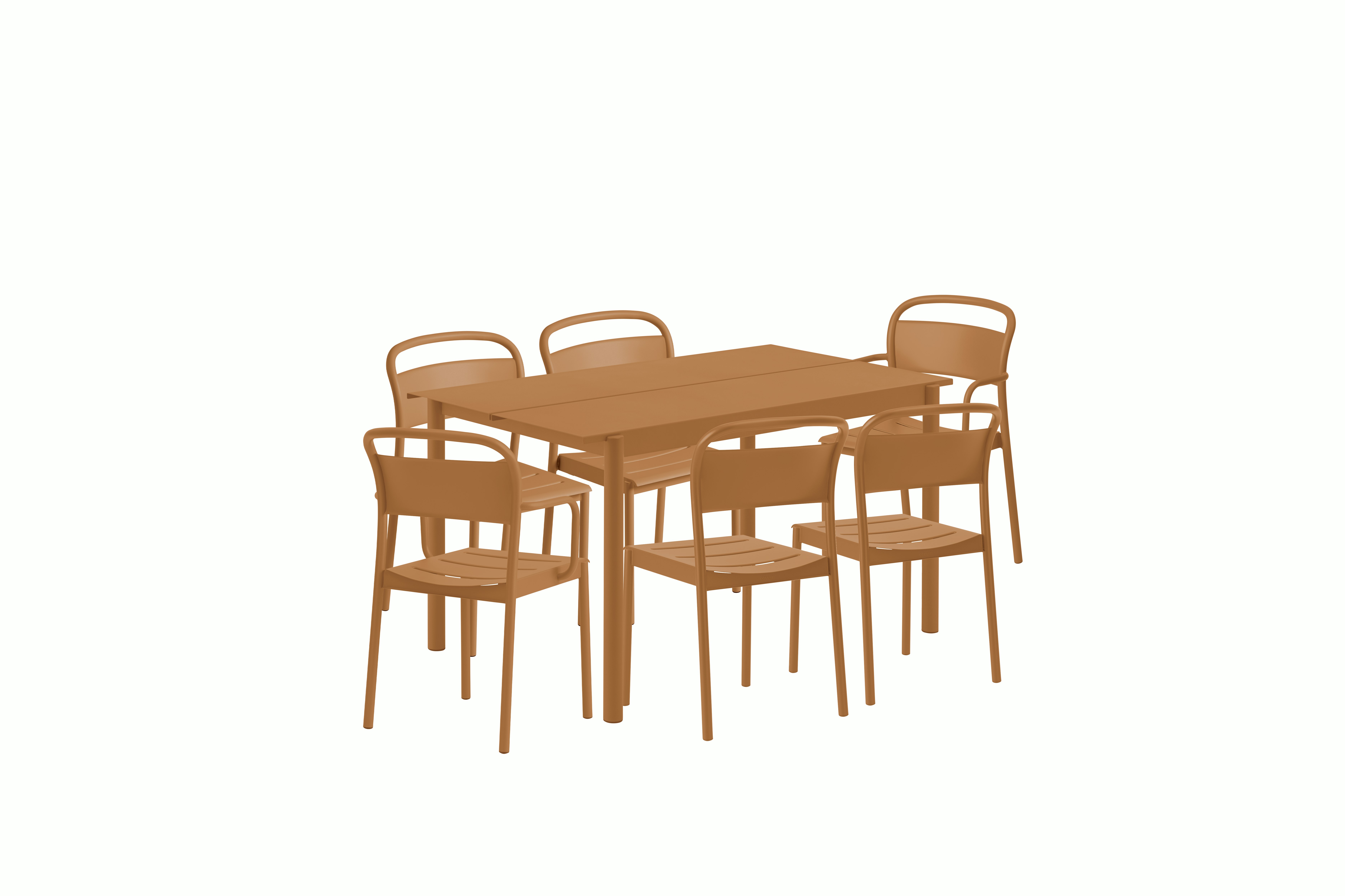 Linear Dining Set - 55" Table,  2 Armchairs,  & 4 Side Chairs,  Burnt Orange"