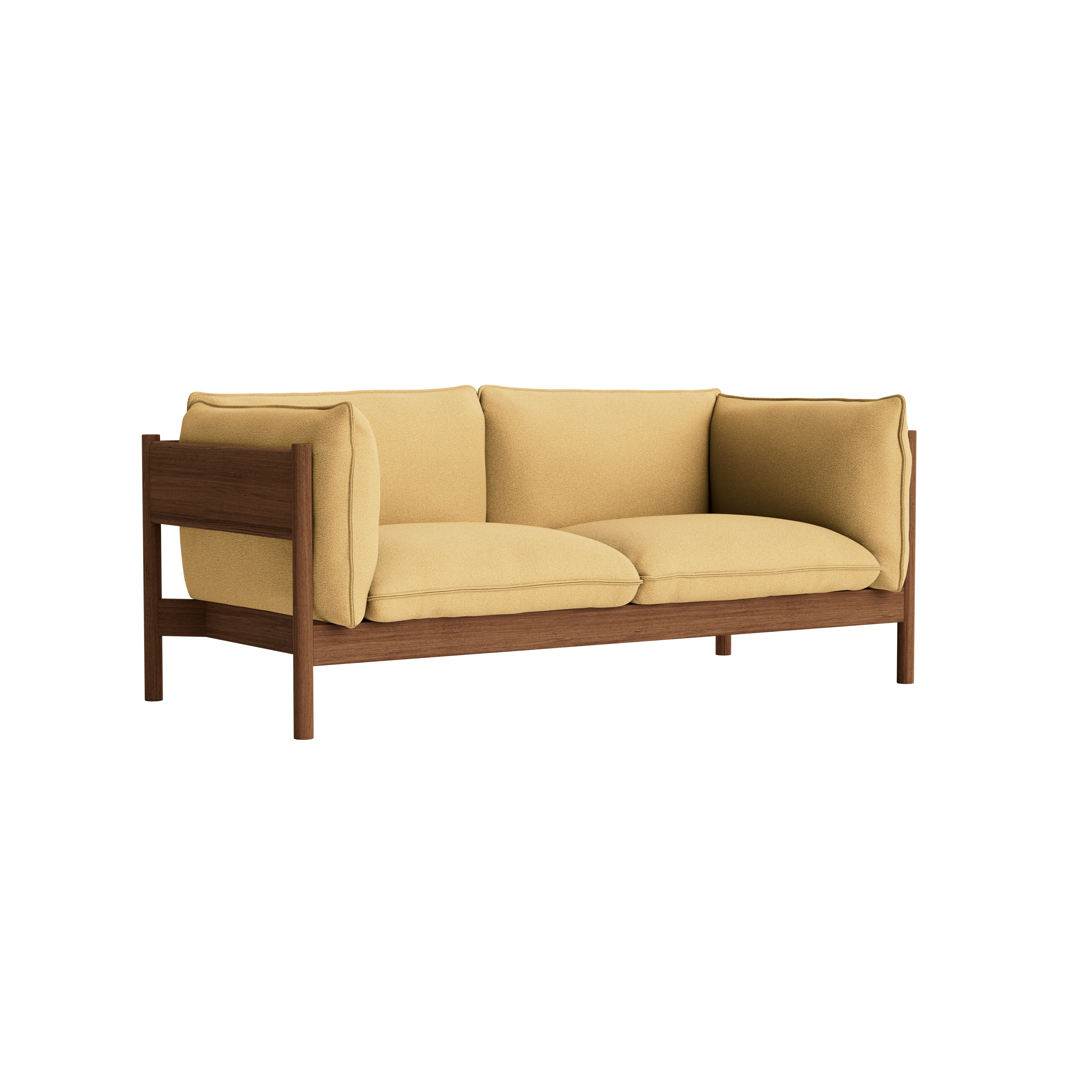 Arbour 2-Seat Sofa - Olavi by HAY, 15 Mustard / White Speckle, Walnut