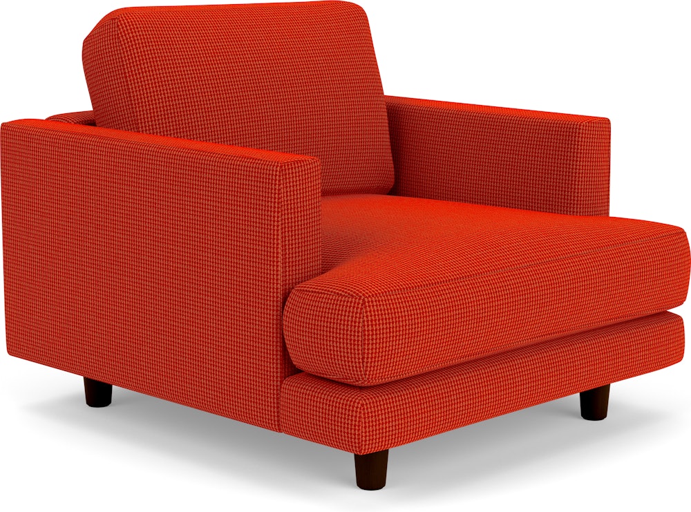 D'Urso Lounge Chair - Cato, Fire Red, Burnt Walnut on Oak
