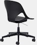 Rear angle view of a black armless Zeph chair.